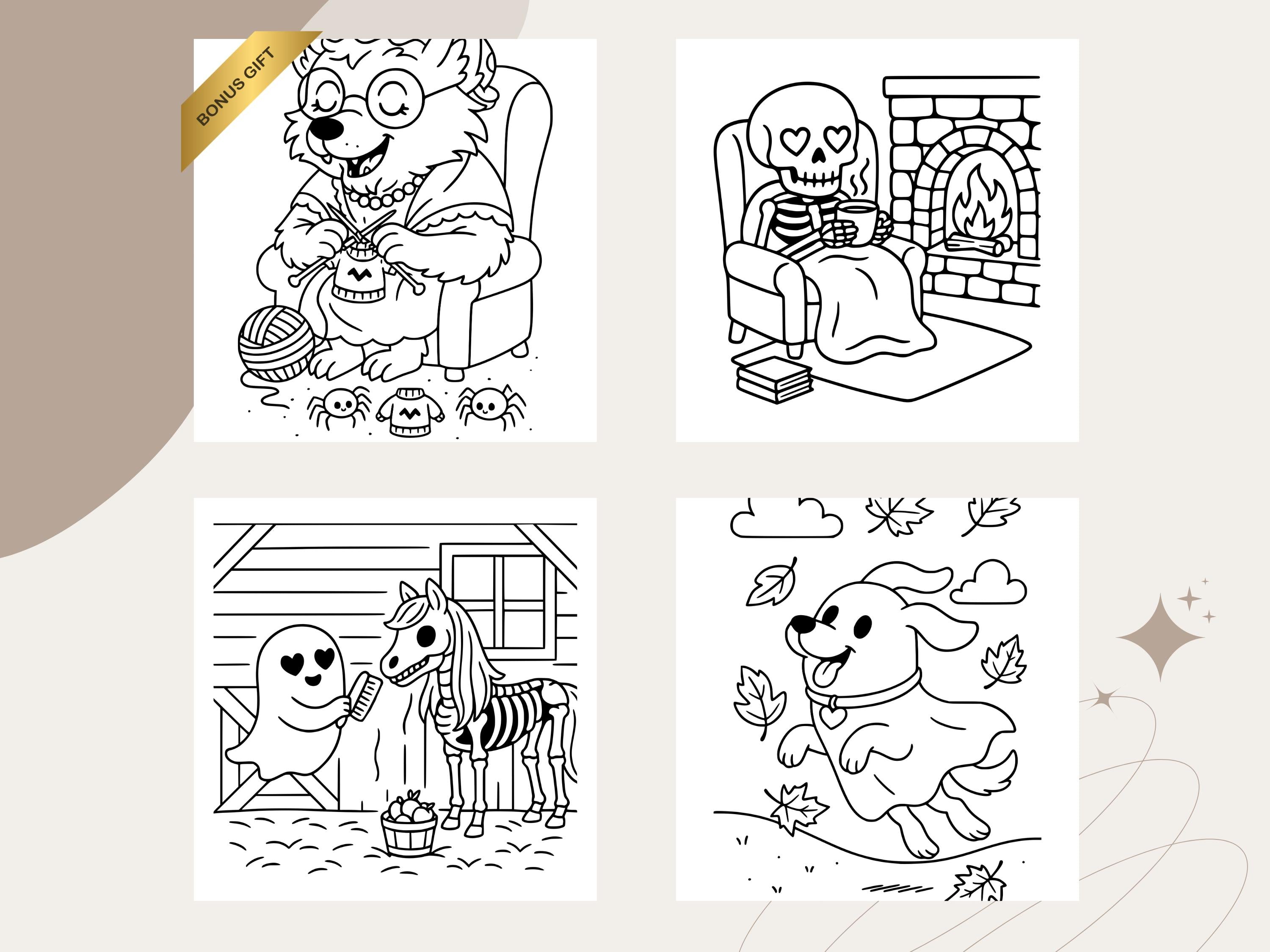 Kawaii Halloween Coloring Pages: Spooky Cuties Cozy Moments (PDF Download w/Bonus Image)
