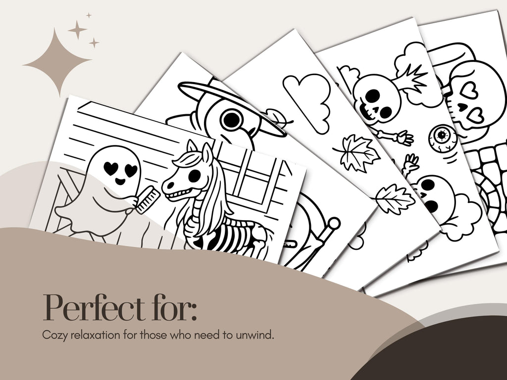 Kawaii Halloween Coloring Pages: Spooky Cuties Cozy Moments (PDF Download w/Bonus Image)