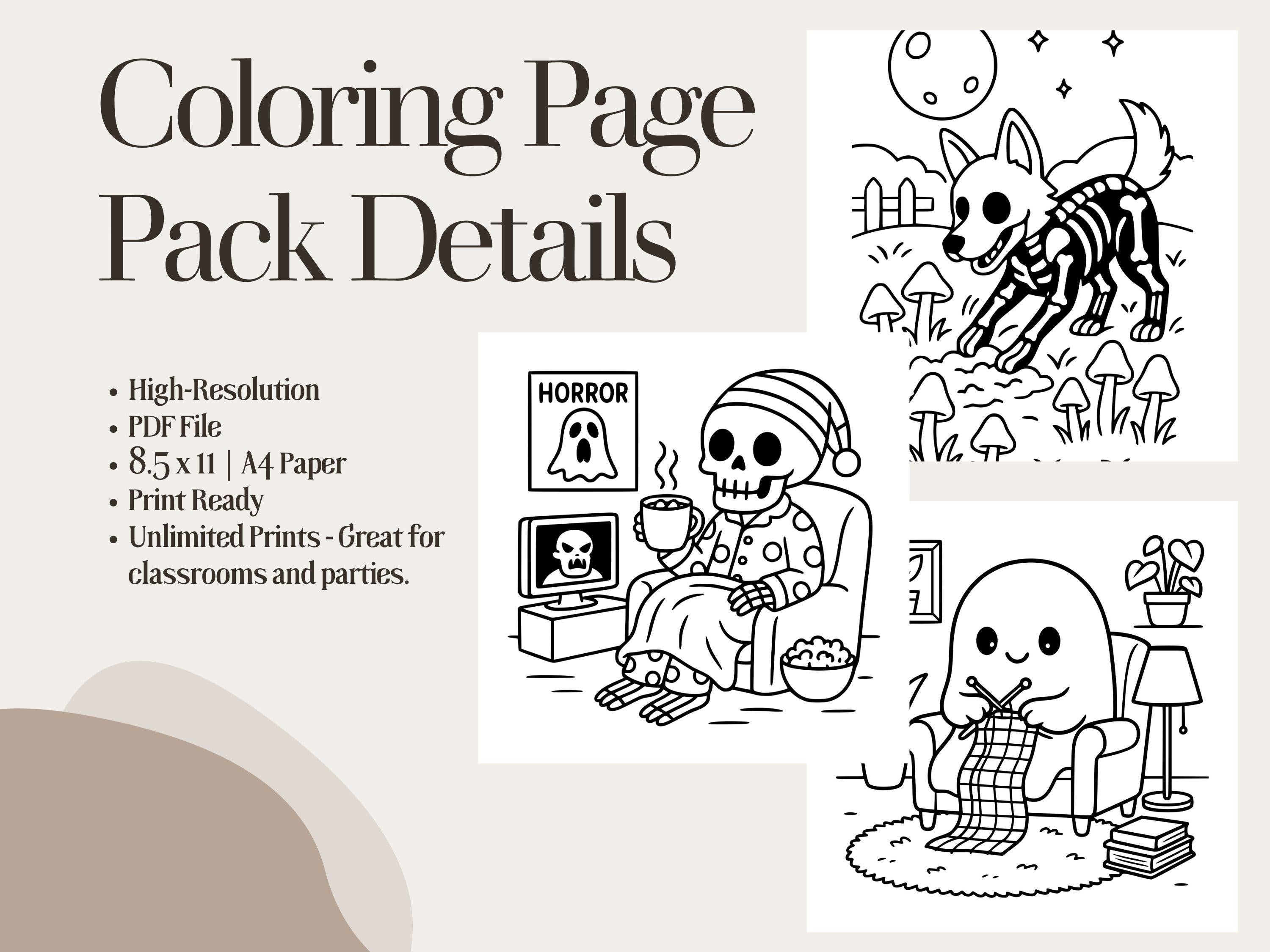 Spooky Cuties Coloring Pages: Kawaii Halloween, Cozy Moments (PDF Download)