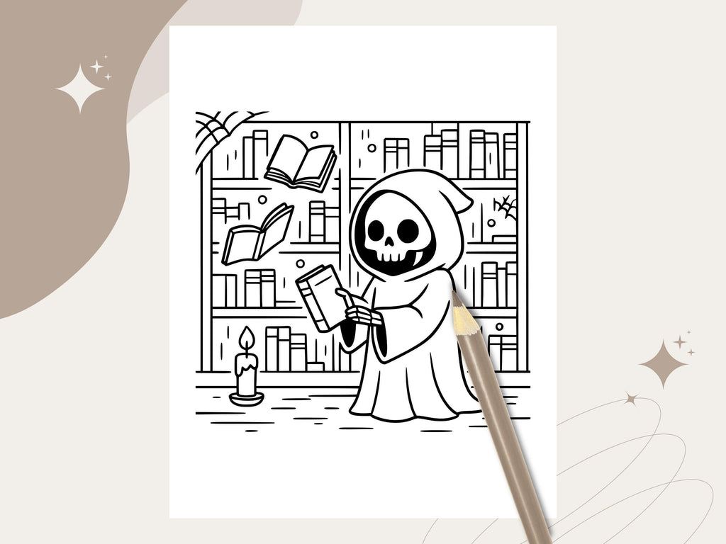 Spooky Cuties Coloring Pages: Kawaii Halloween, Cozy Moments (PDF Download)
