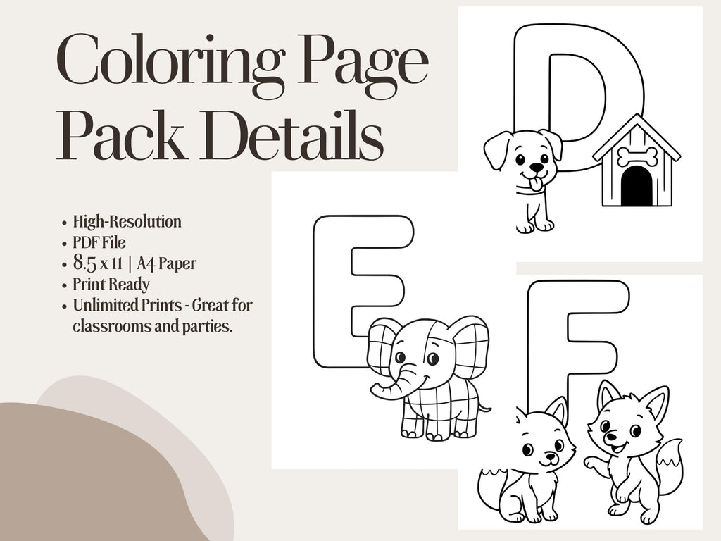 Animal ABC Coloring Pages: A-Z Alphabet Learning Activity (PDF Download)