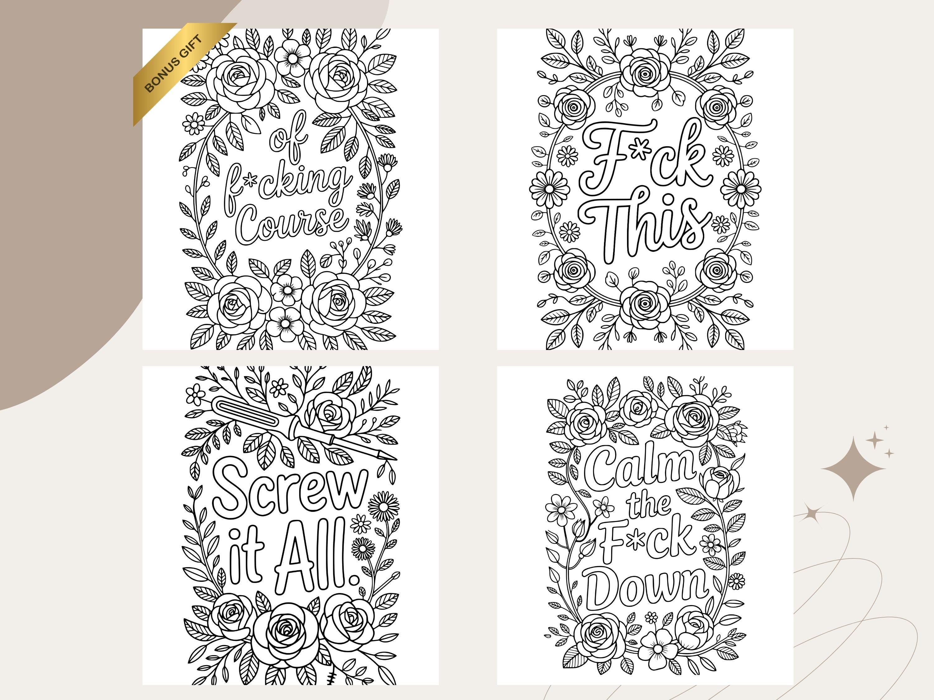 Funny Swear Word Coloring Pages: Snarky Adult Printable (PDF Download, 7 Pages)