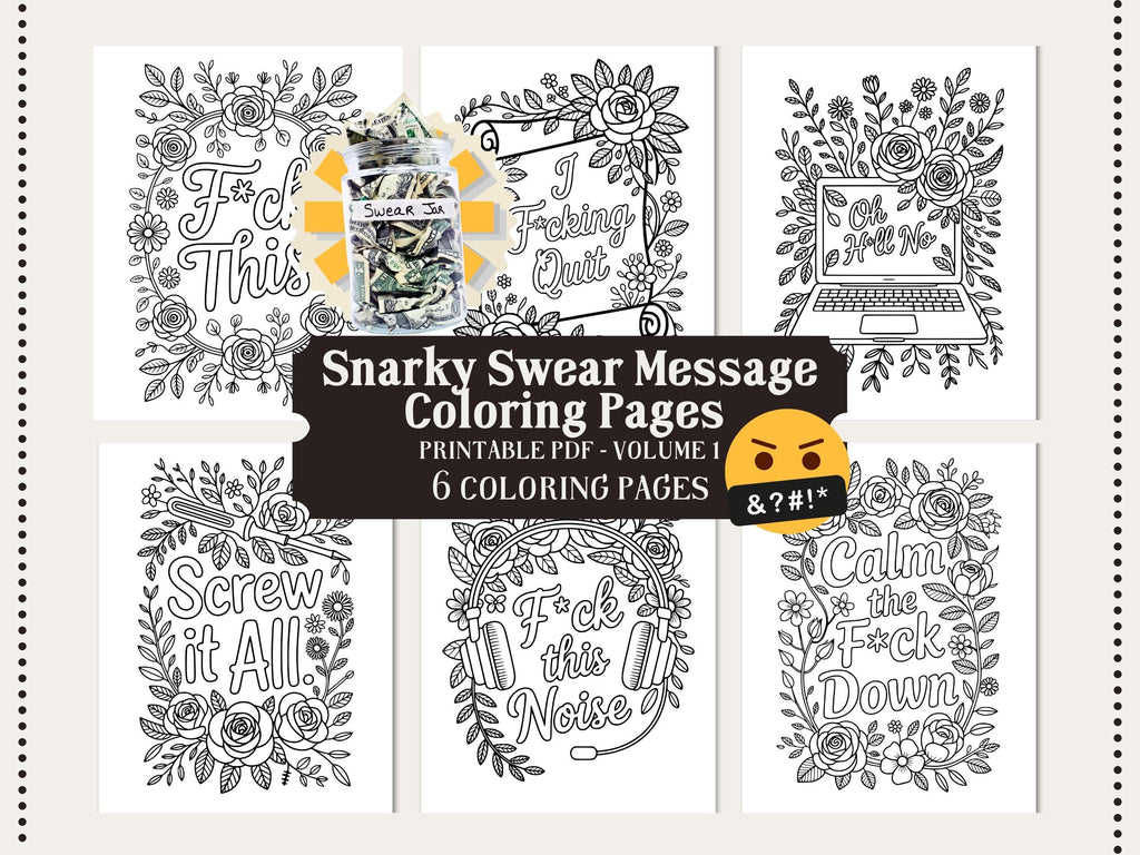 Funny Swear Word Coloring Pages: Snarky Adult Printable (PDF Download, 7 Pages)