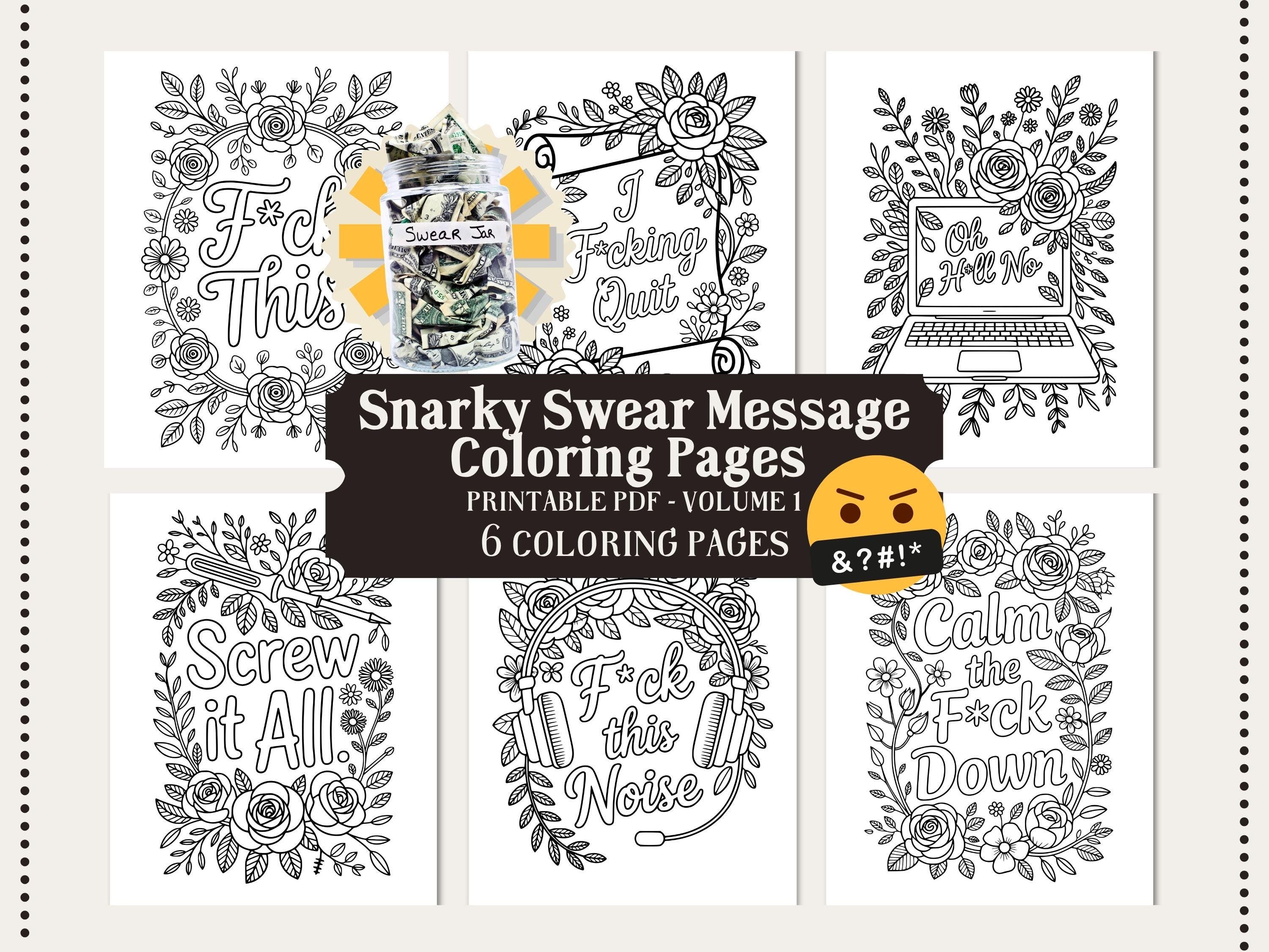 Funny Swear Word Coloring Pages: Snarky Adult Printable (PDF Download, 7 Pages)