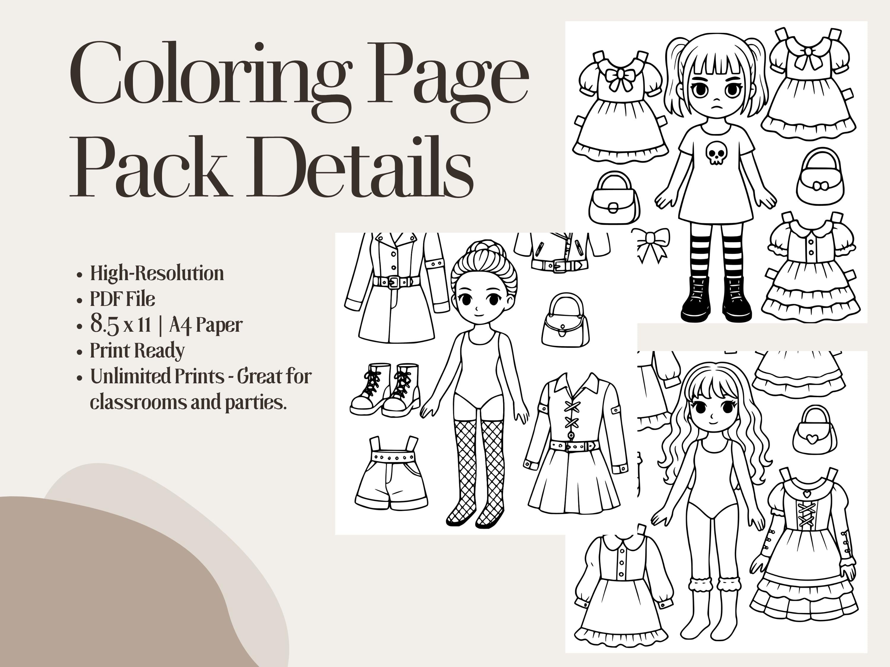 Goth Girls Paper Dolls Coloring Pages, Printable Activity (PDF & PNG)