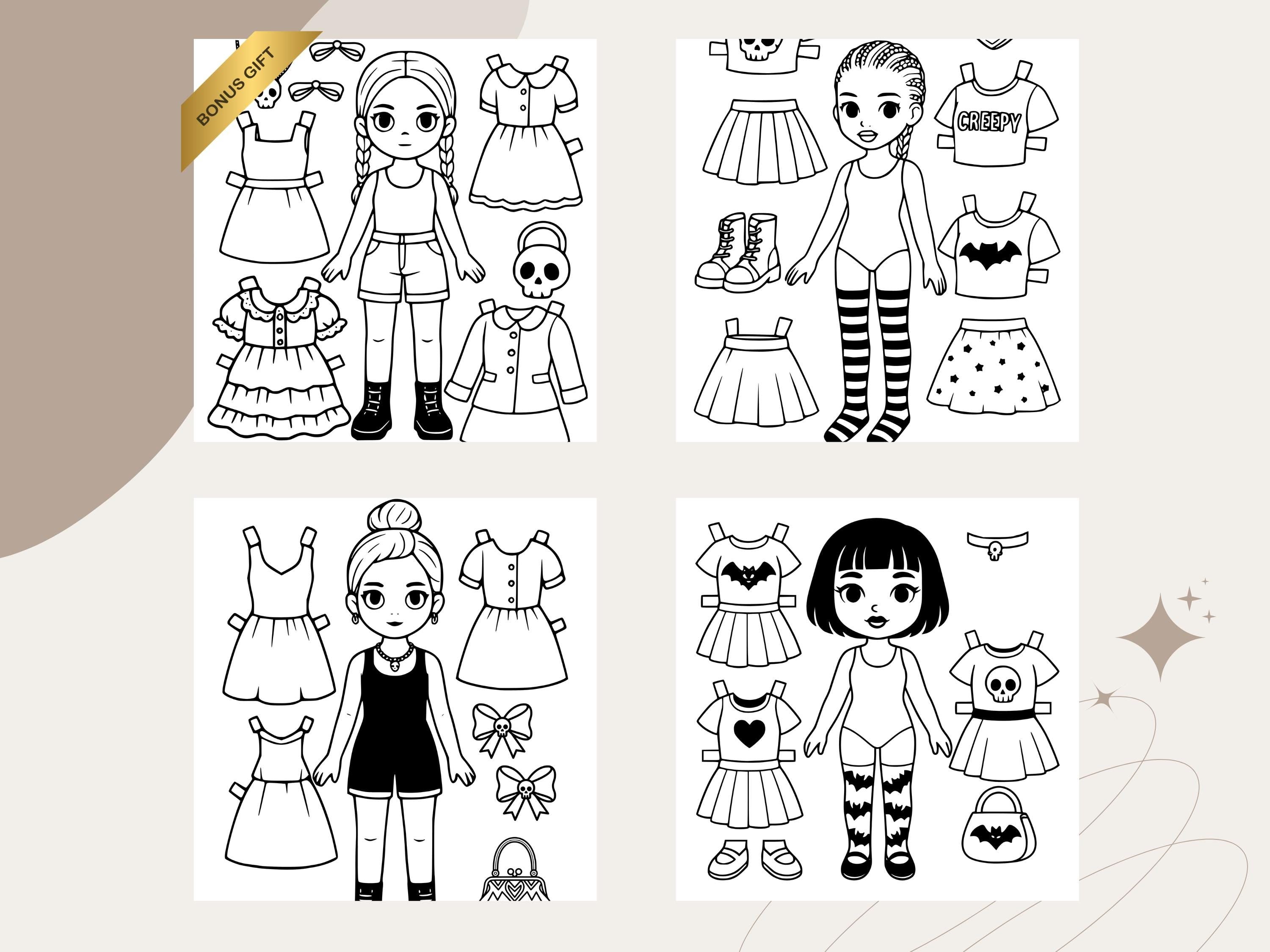 Goth Girls Paper Dolls Coloring Pages, Printable Activity (PDF & PNG)