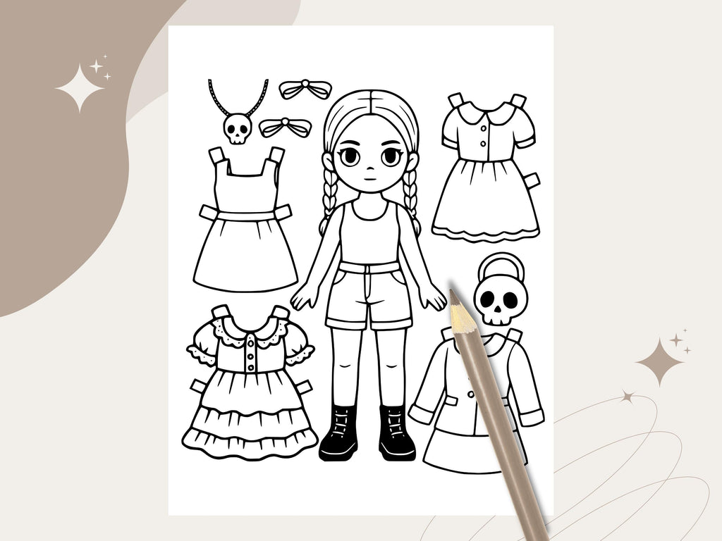 Goth Girls Paper Dolls Coloring Pages, Printable Activity (PDF & PNG)