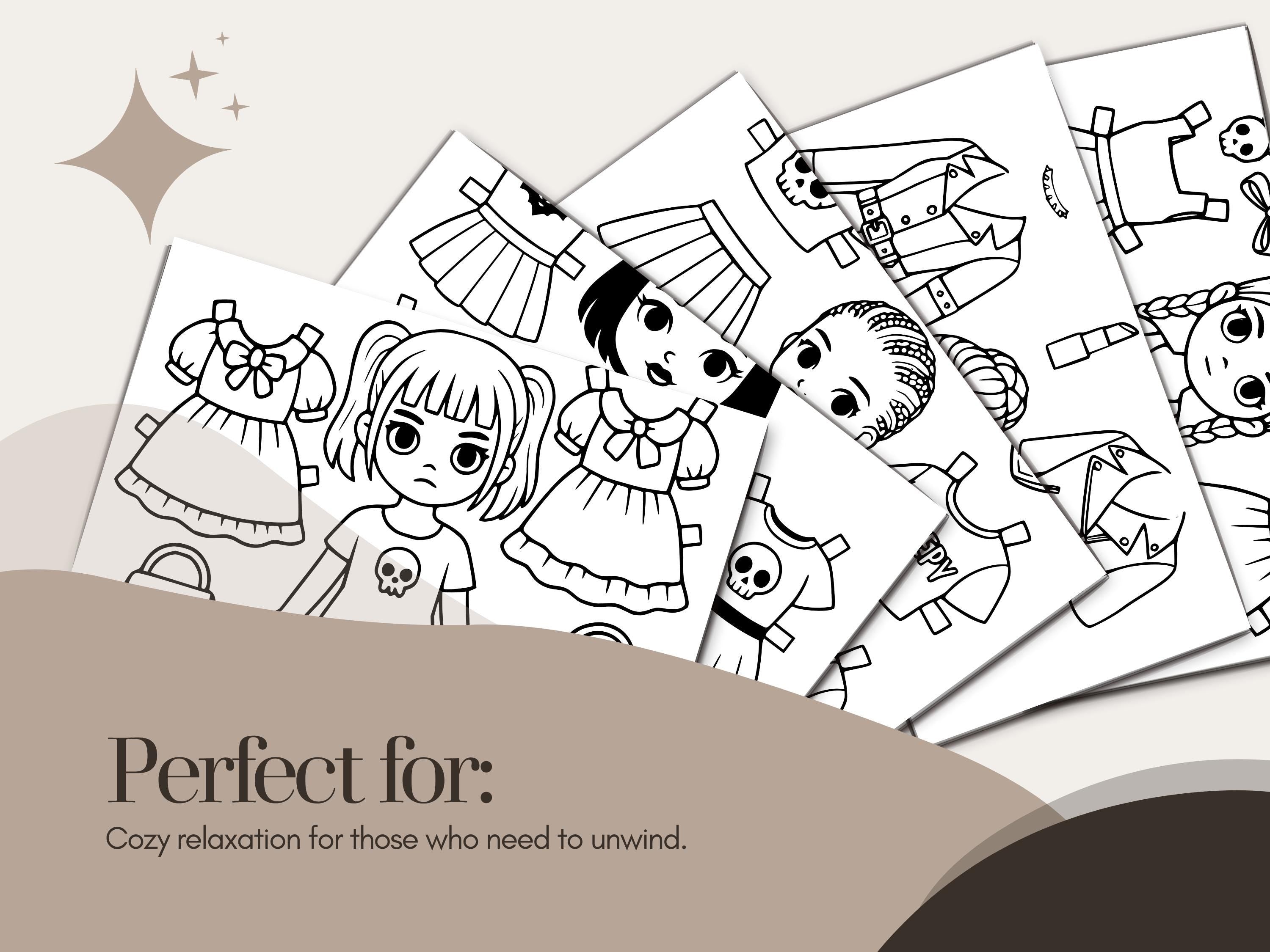 Goth Girls Paper Dolls Coloring Pages, Printable Activity (PDF & PNG)