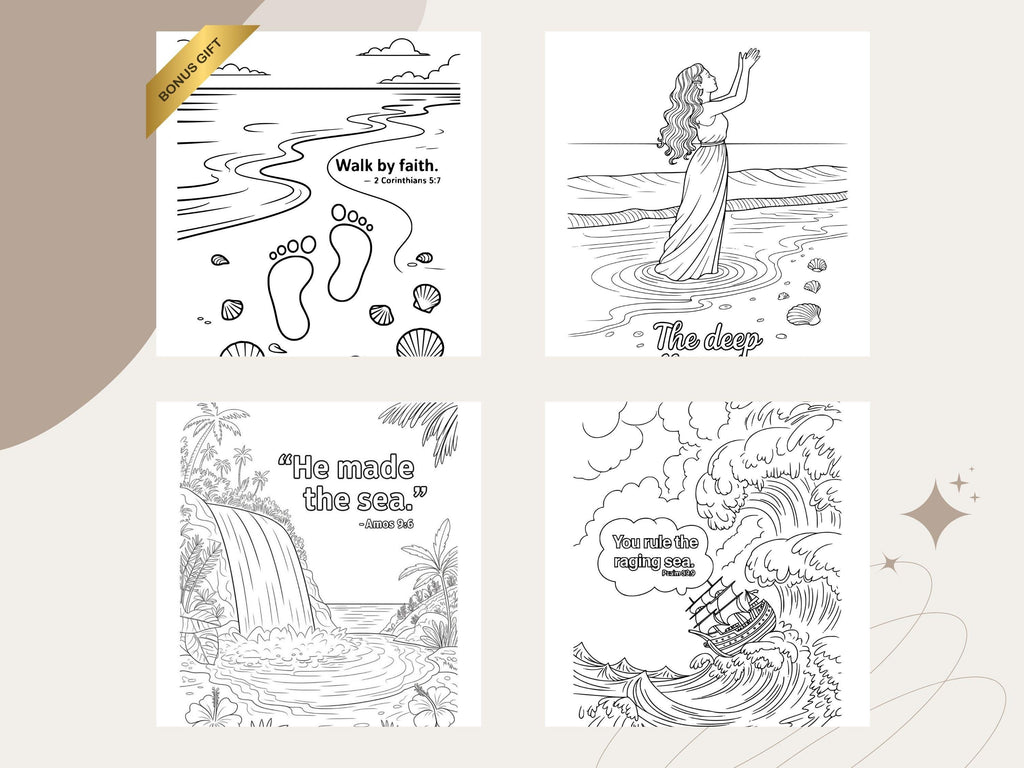 Ocean Bible Verse Coloring Pages: Christian Art for Adults & Kids (PDF Download)