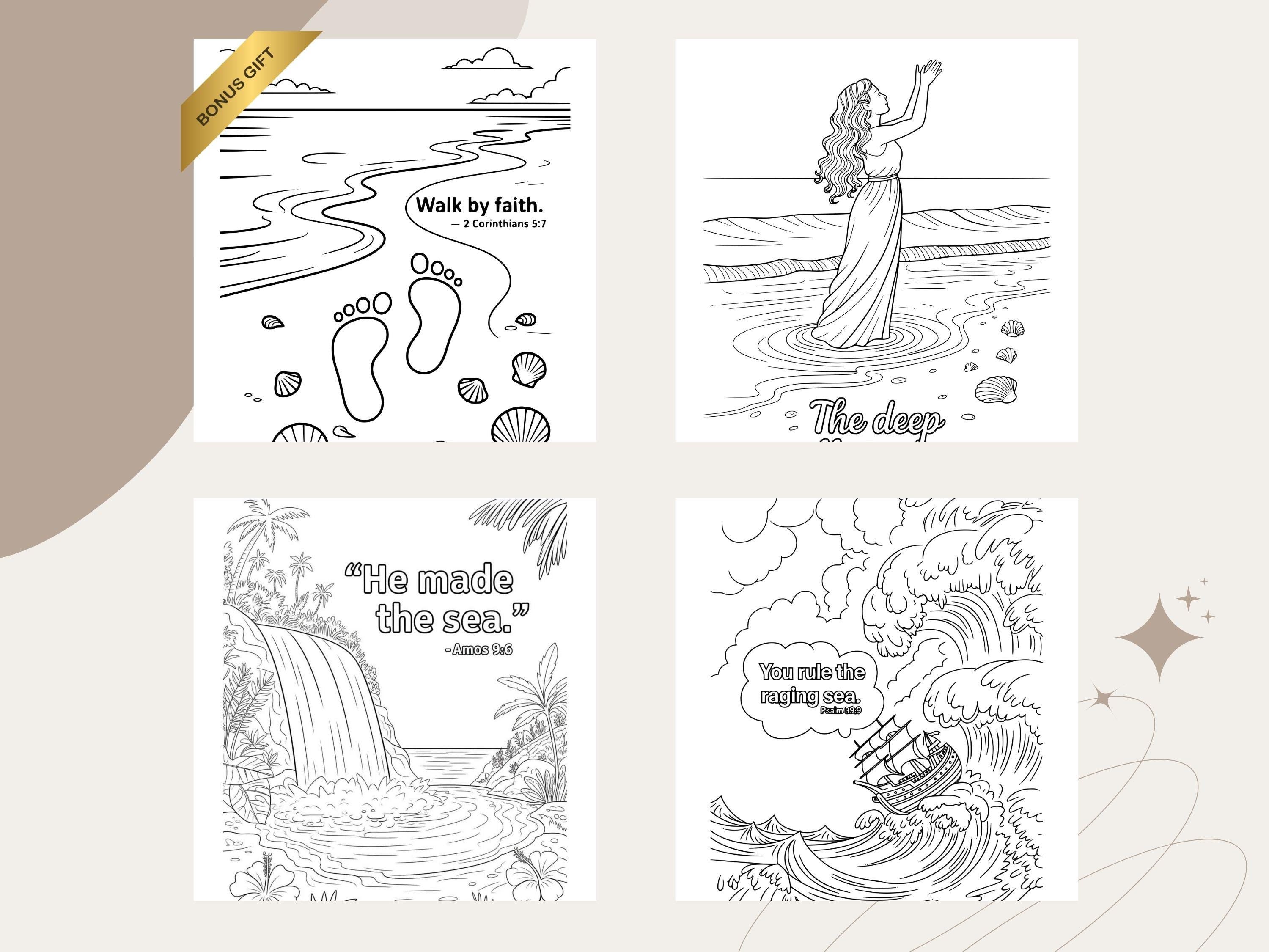 Ocean Bible Verse Coloring Pages: Christian Art for Adults & Kids (PDF Download)