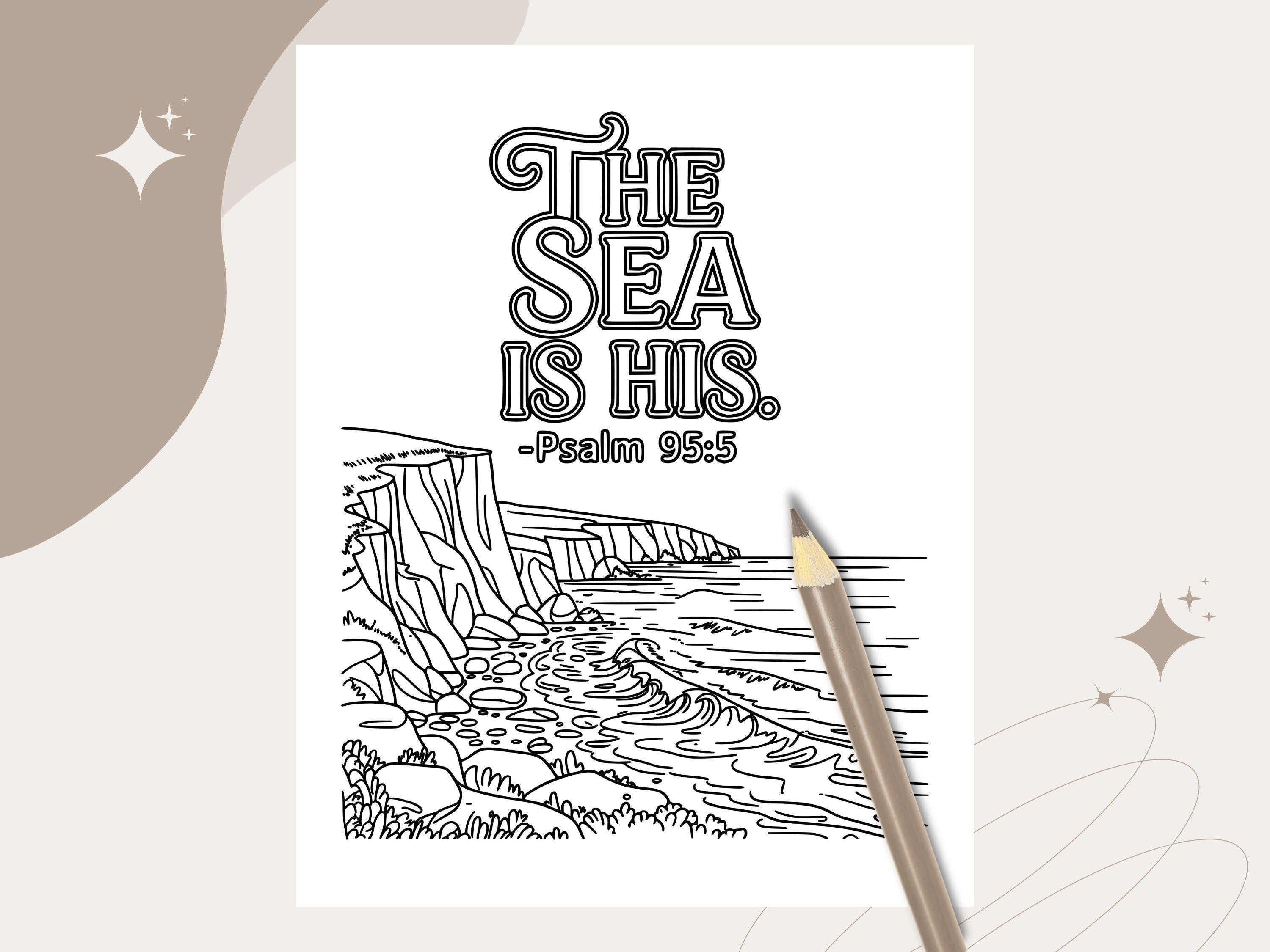 Ocean Bible Verse Coloring Pages: Christian Art for Adults & Kids (PDF Download)