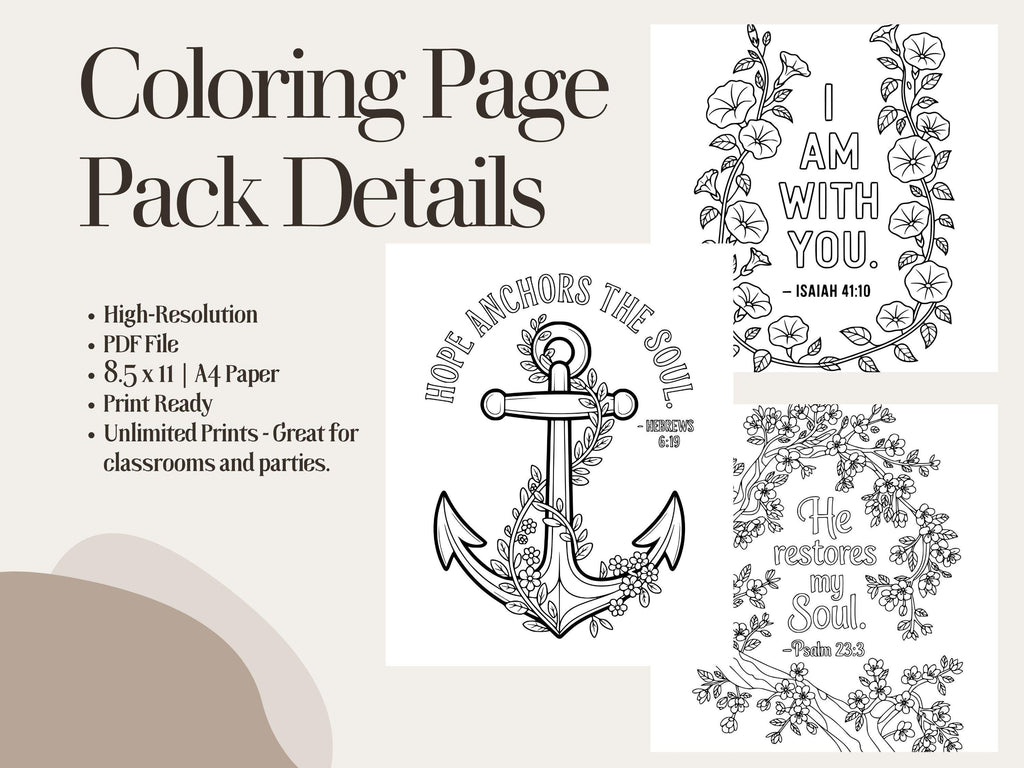 Floral Christian Bible Verse Coloring Pages: Sunday School Activity (PDF Pattern V2)