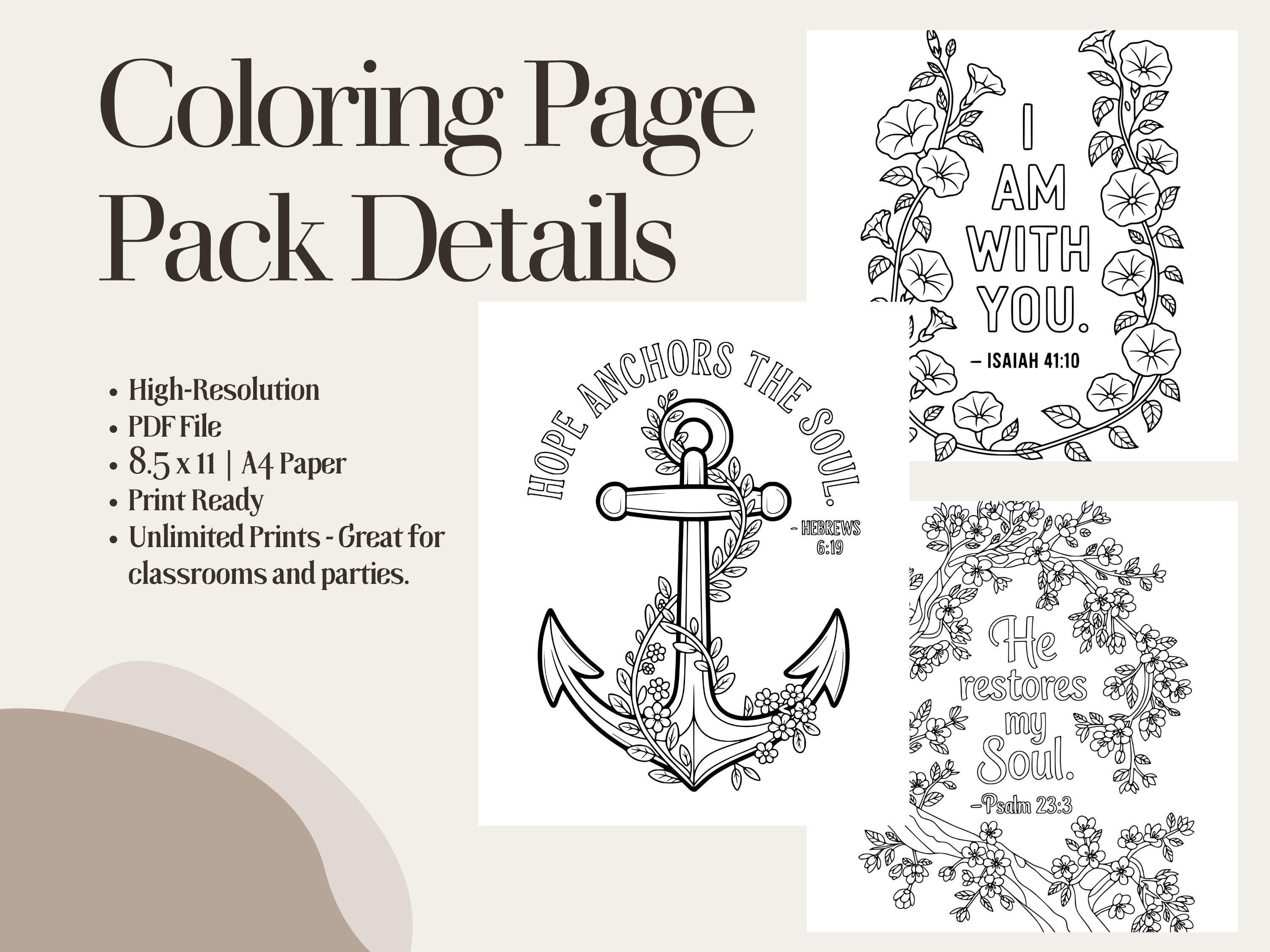 Floral Christian Bible Verse Coloring Pages: Sunday School Activity (PDF Pattern V2)