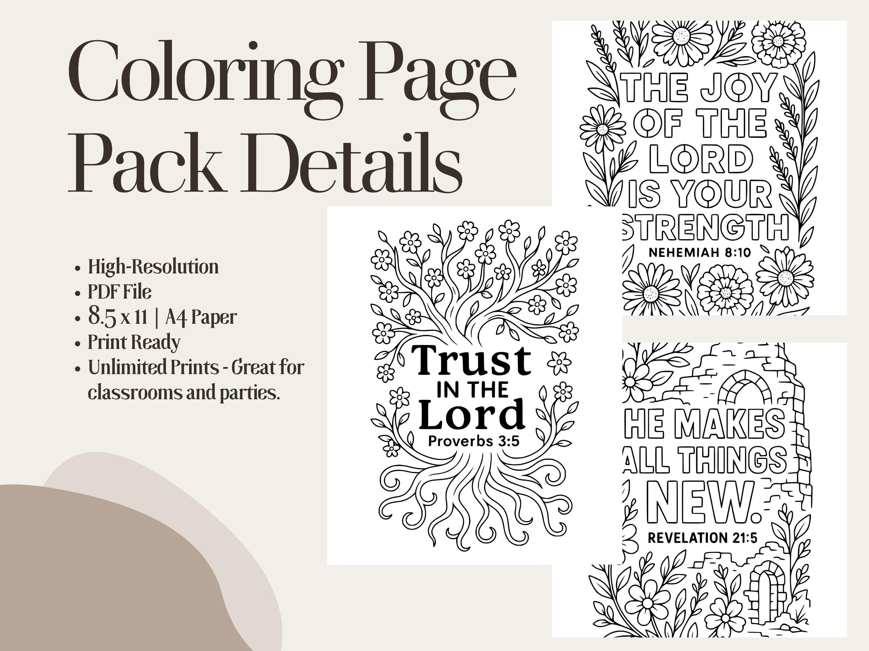 Floral Bible Verse Coloring Pages: Christian Activity, Sunday School (PDF Download V3)