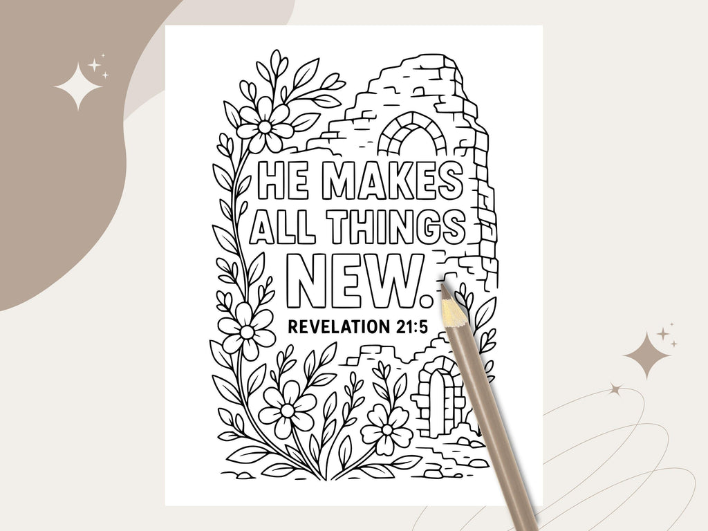Floral Bible Verse Coloring Pages: Christian Activity, Sunday School (PDF Download V3)