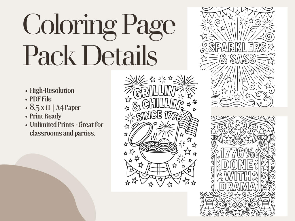 Funny 4th of July Coloring Pages: Patriotic Sassy Designs (PDF Printable & PNG Pages)