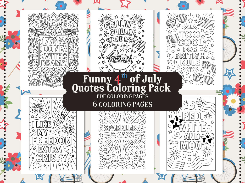 Funny 4th of July Coloring Pages: Patriotic Sassy Designs (PDF Printable & PNG Pages)