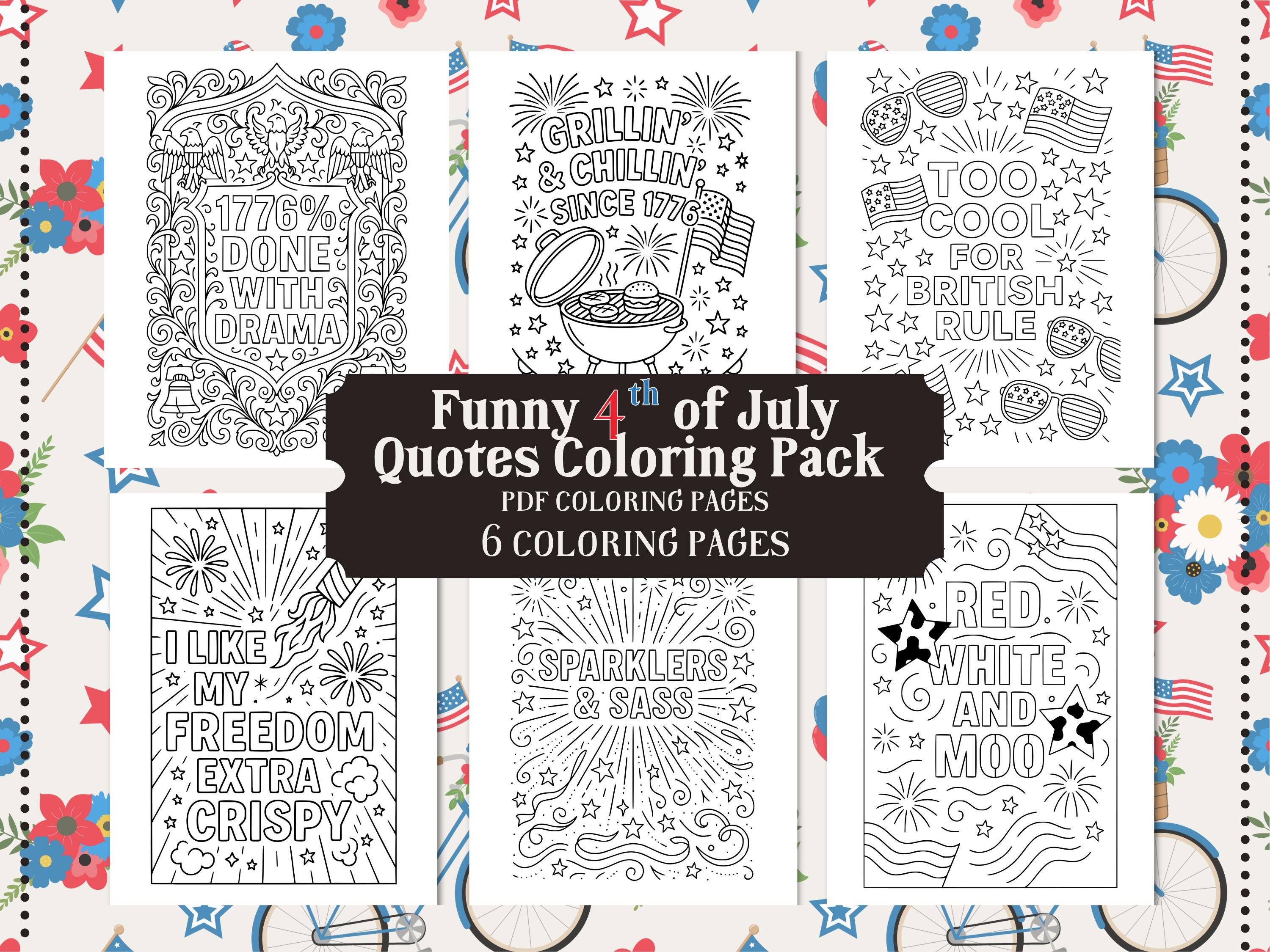 Funny 4th of July Coloring Pages: Patriotic Sassy Designs (PDF Printable & PNG Pages)
