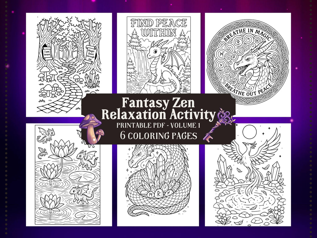 Fantasy Zen Coloring Book: Dragons, Phoenix & Mandalas (PDF Download)