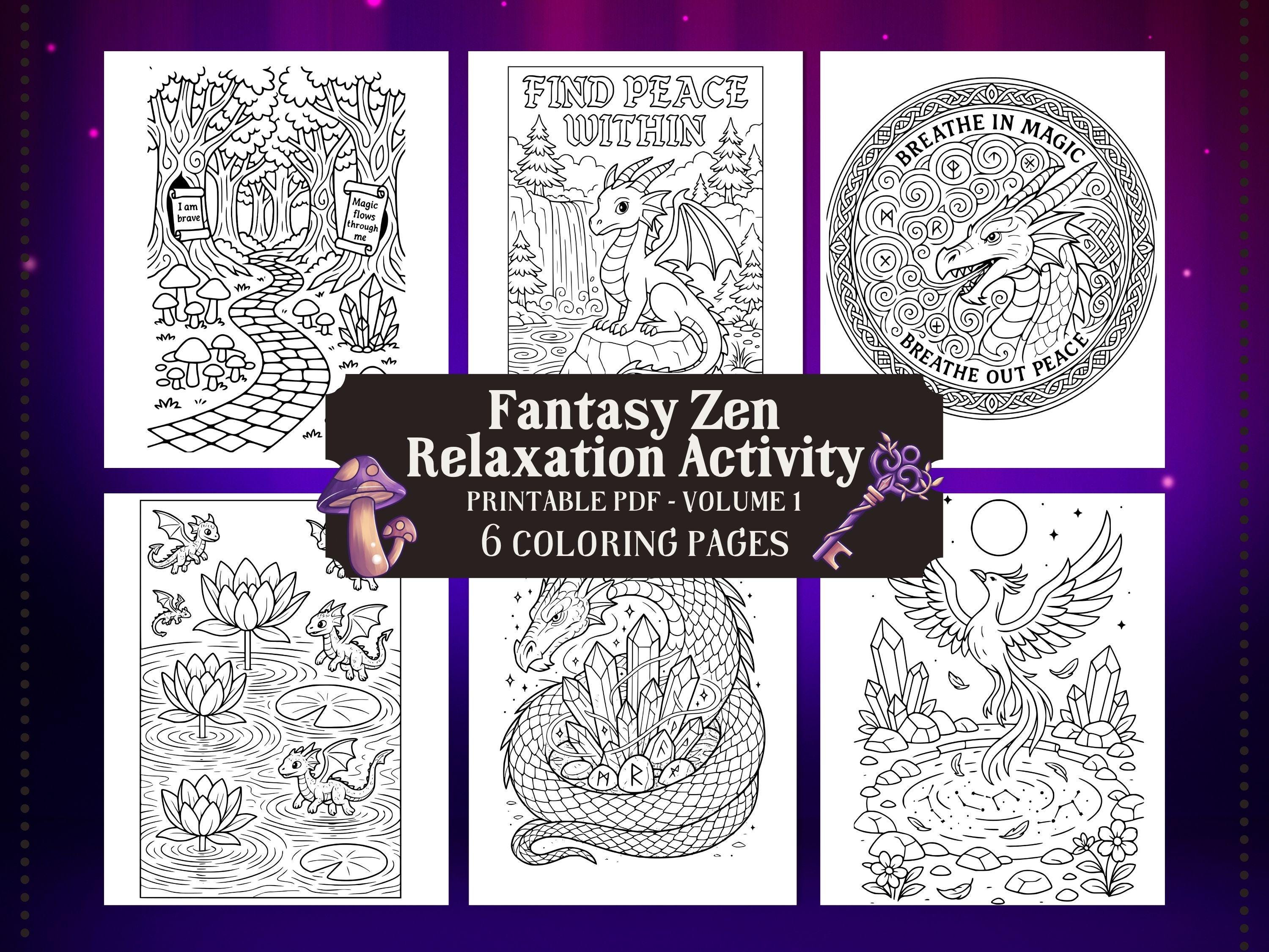 Fantasy Zen Coloring Book: Dragons, Phoenix & Mandalas (PDF Download)