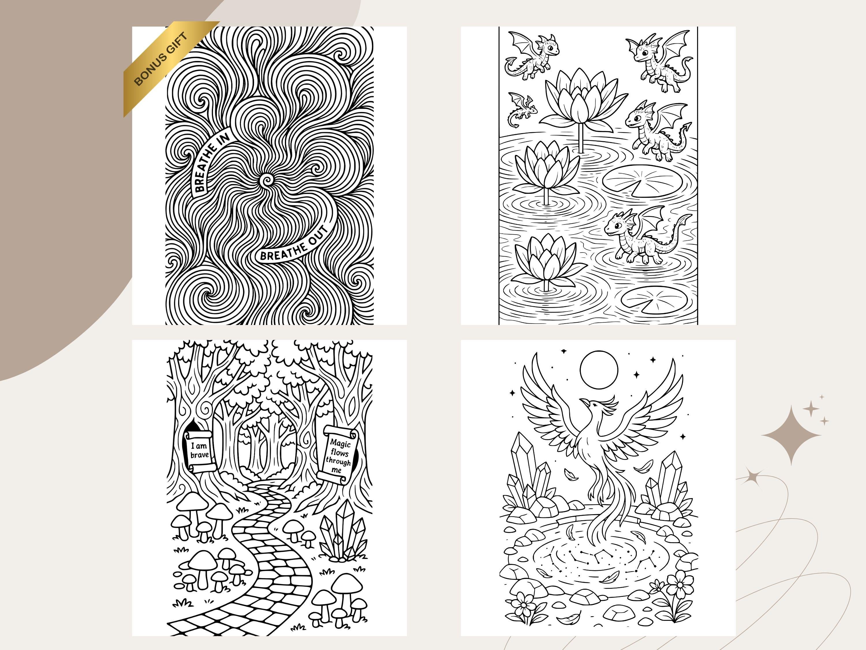 Fantasy Zen Coloring Book: Dragons, Phoenix & Mandalas (PDF Download)