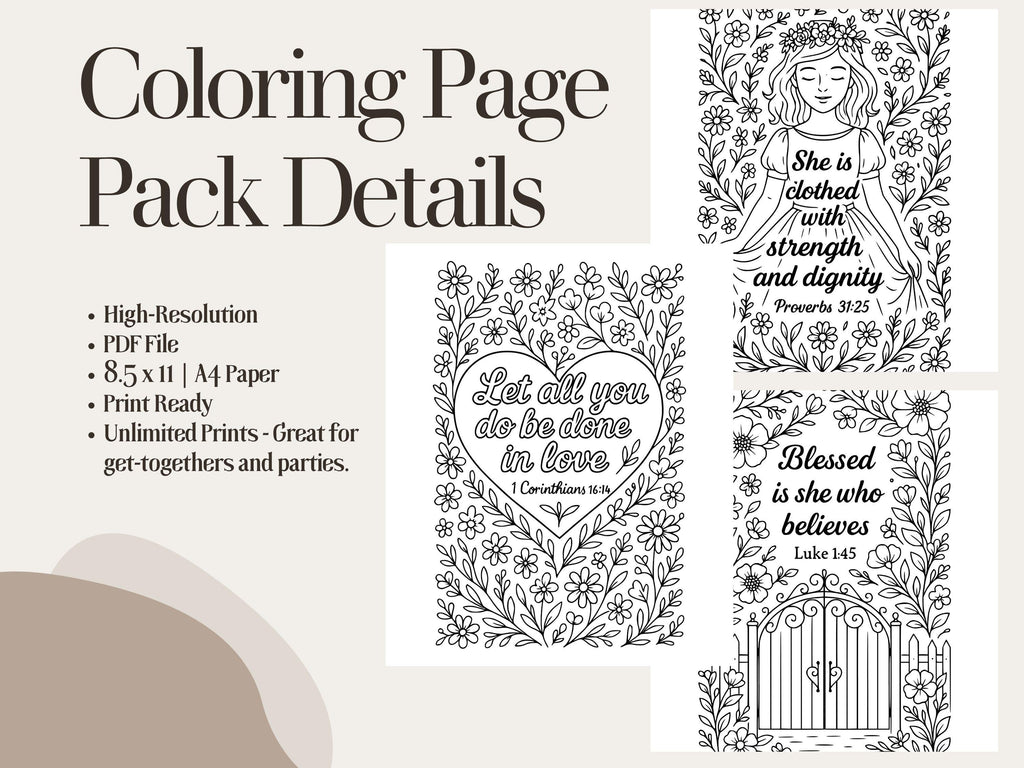 Floral Bible Verse Coloring Pages: Christian Scripture Art (PDF Download)