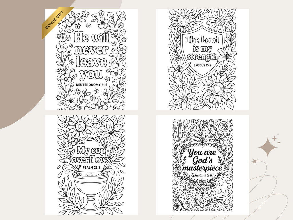Floral Bible Verse Coloring Pages: Christian Scripture Art (PDF Download)