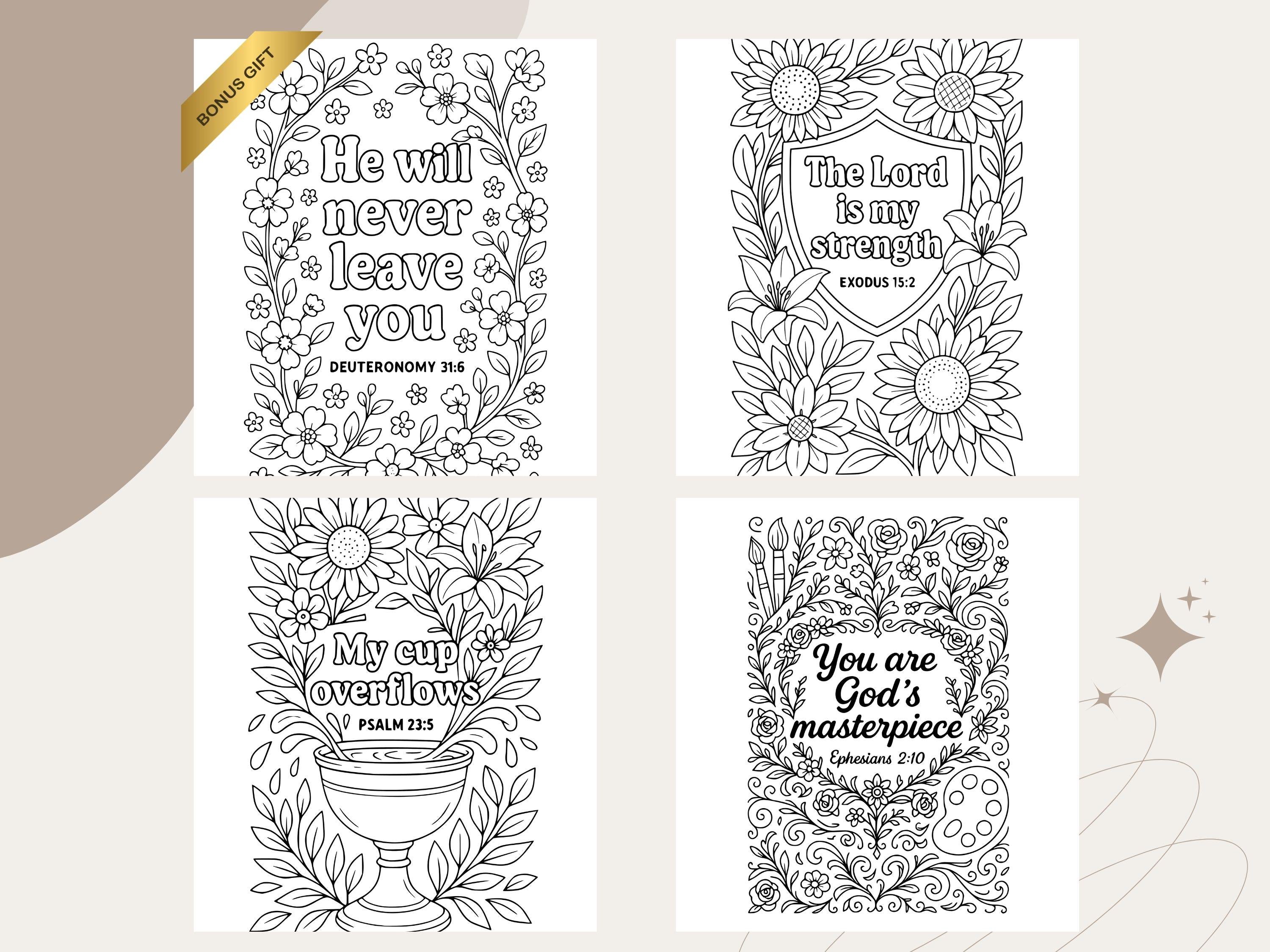 Floral Bible Verse Coloring Pages: Christian Scripture Art (PDF Download)