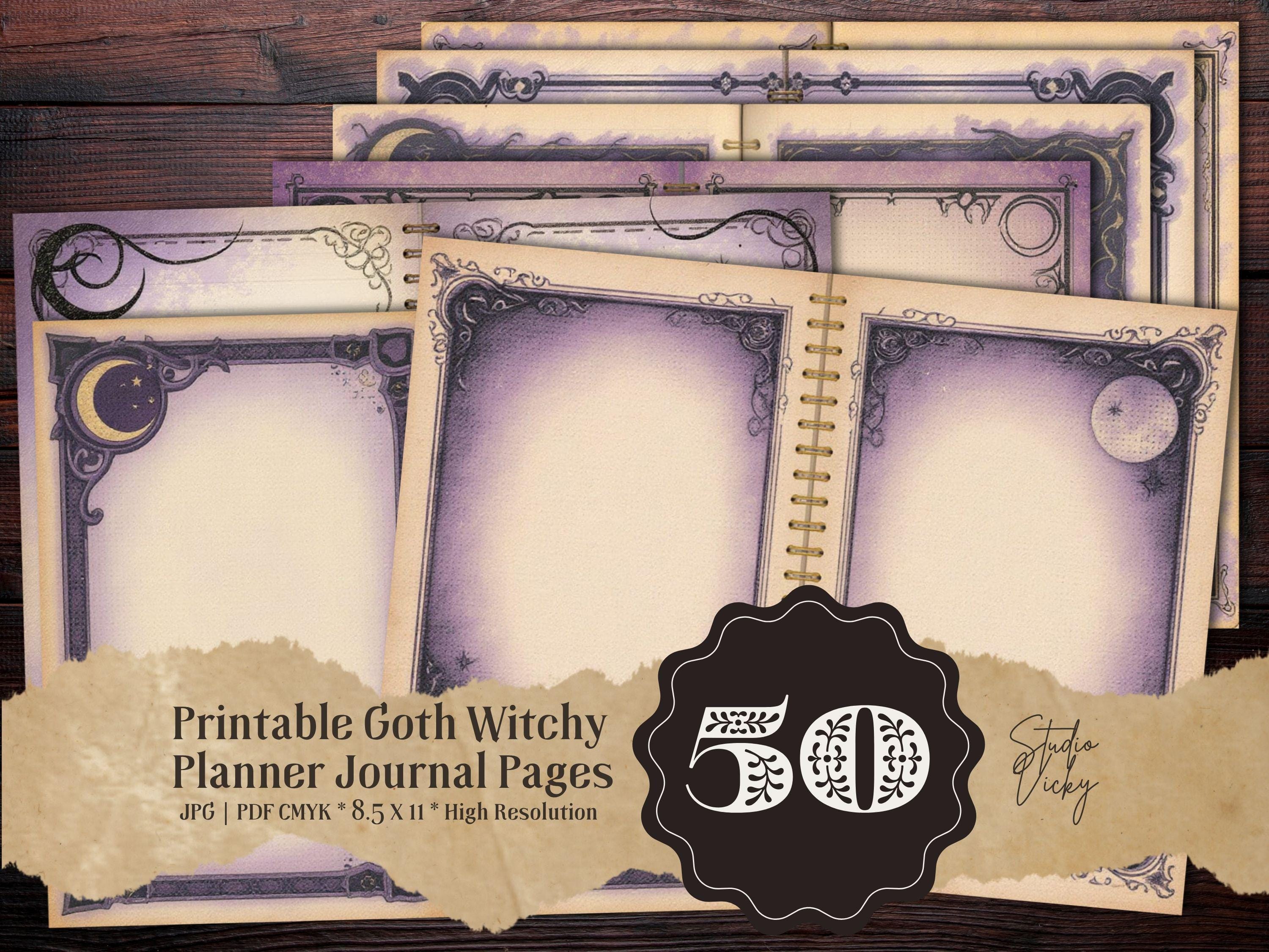 Gothic Moon Stars Journal Pages, Romantic Witchy Planner Inserts (50 Pages)