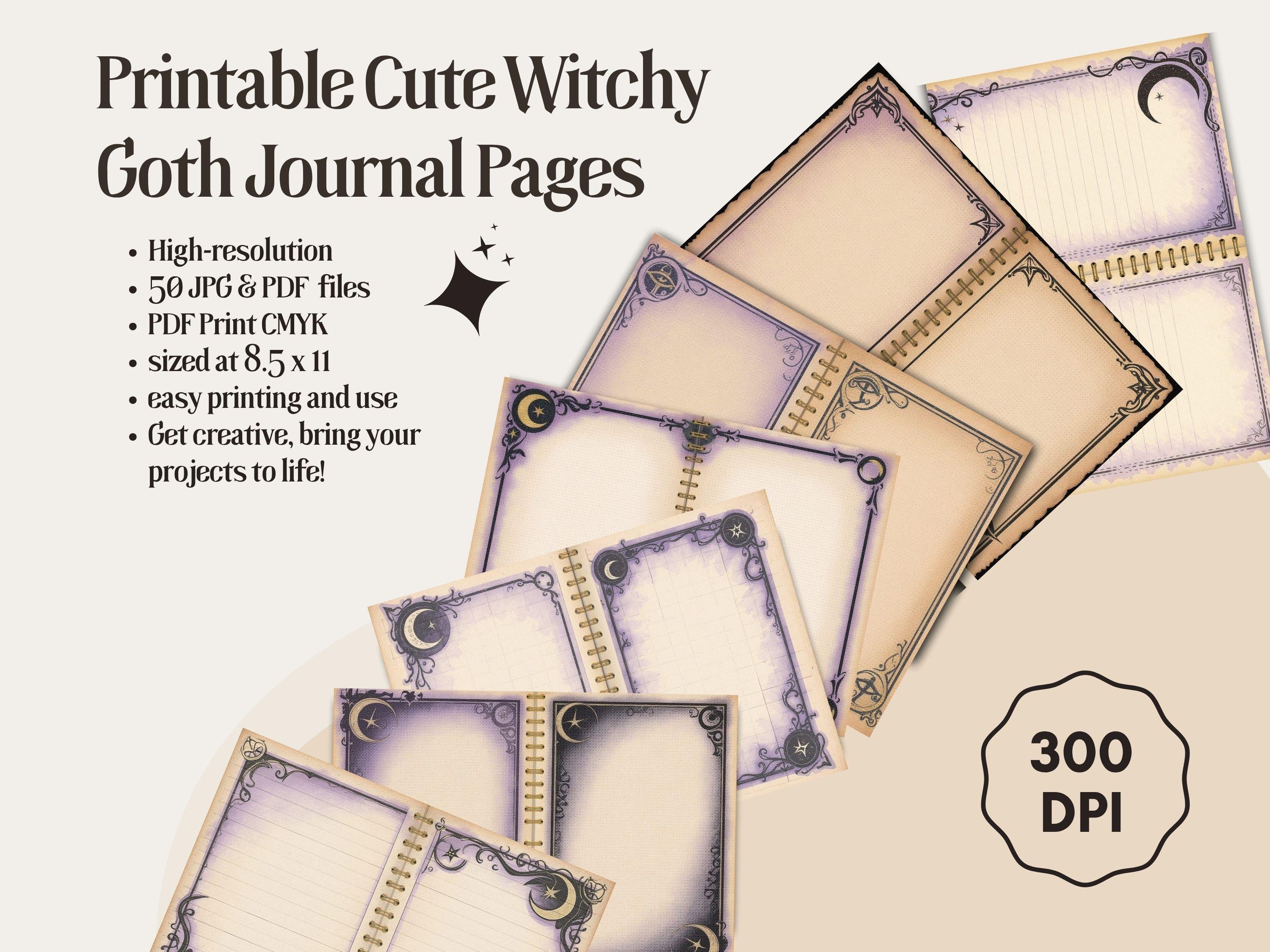 Gothic Moon Stars Journal Pages, Romantic Witchy Planner Inserts (50 Pages)