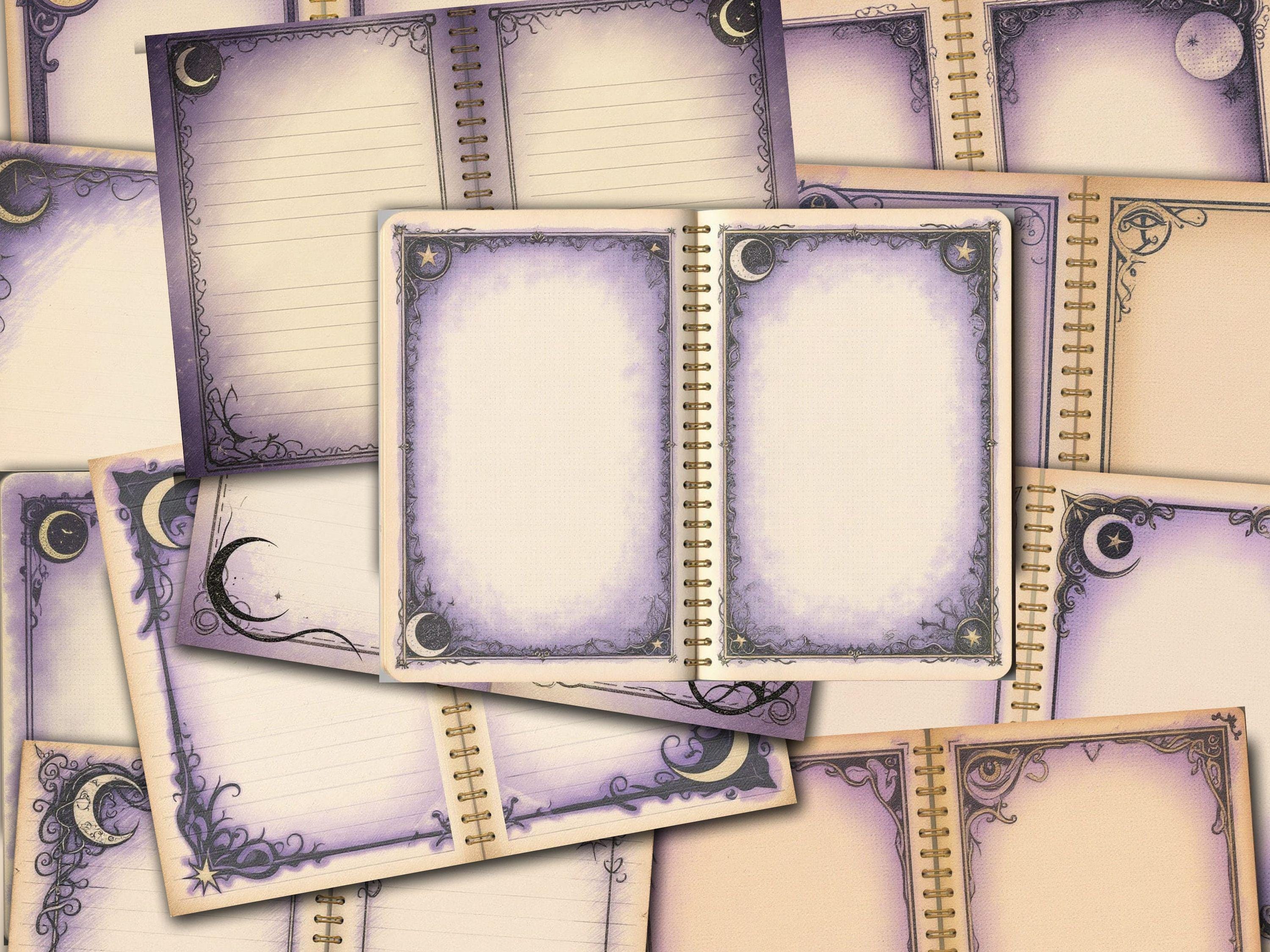 Gothic Moon Stars Journal Pages, Romantic Witchy Planner Inserts (50 Pages)