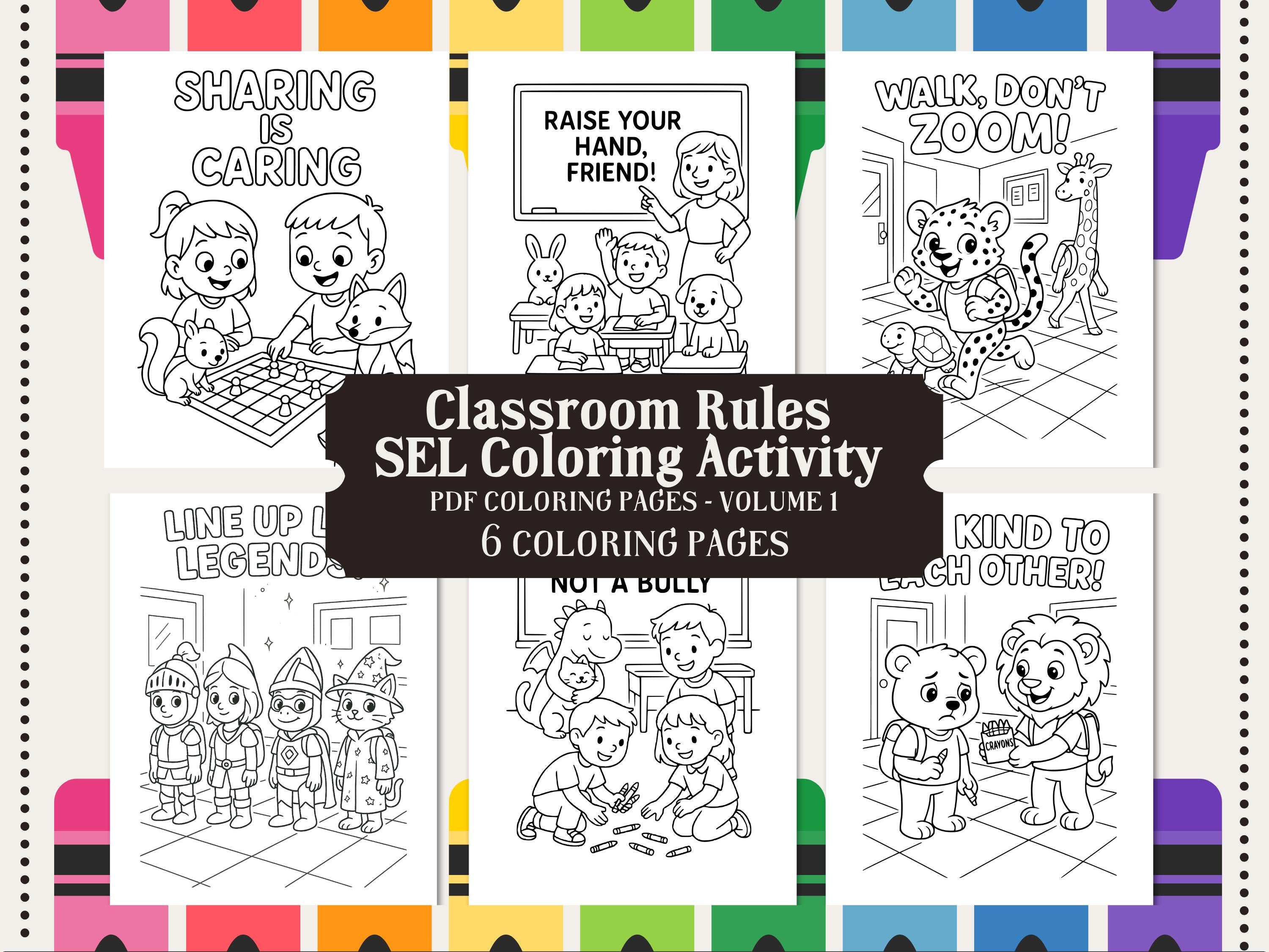 Classroom Rules Coloring Pages: Back to School SEL Activity (PDF Activity