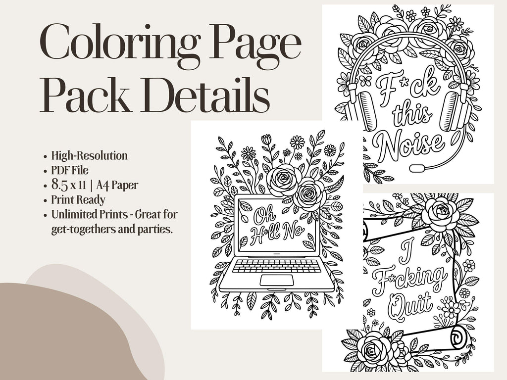 Funny Swear Word Coloring Pages: Snarky Adult Printable (PDF Download, 7 Pages)