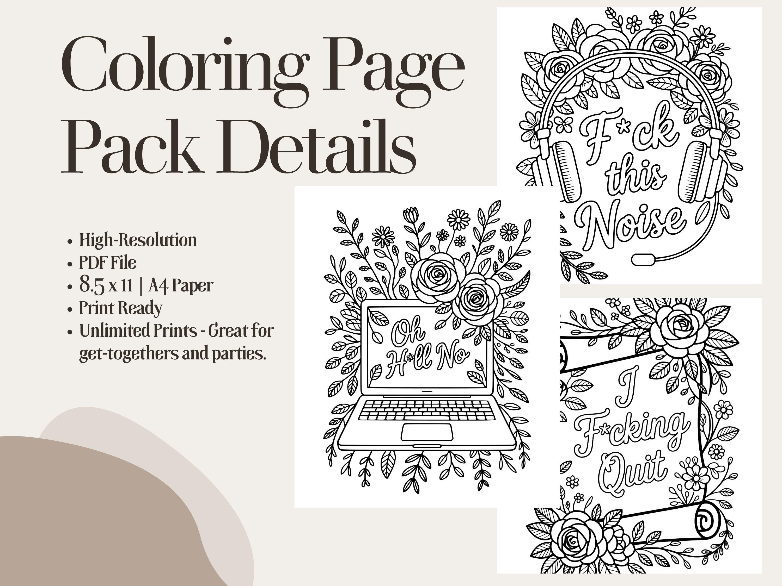 Funny Swear Word Coloring Pages: Snarky Adult Printable (PDF Download, 7 Pages)