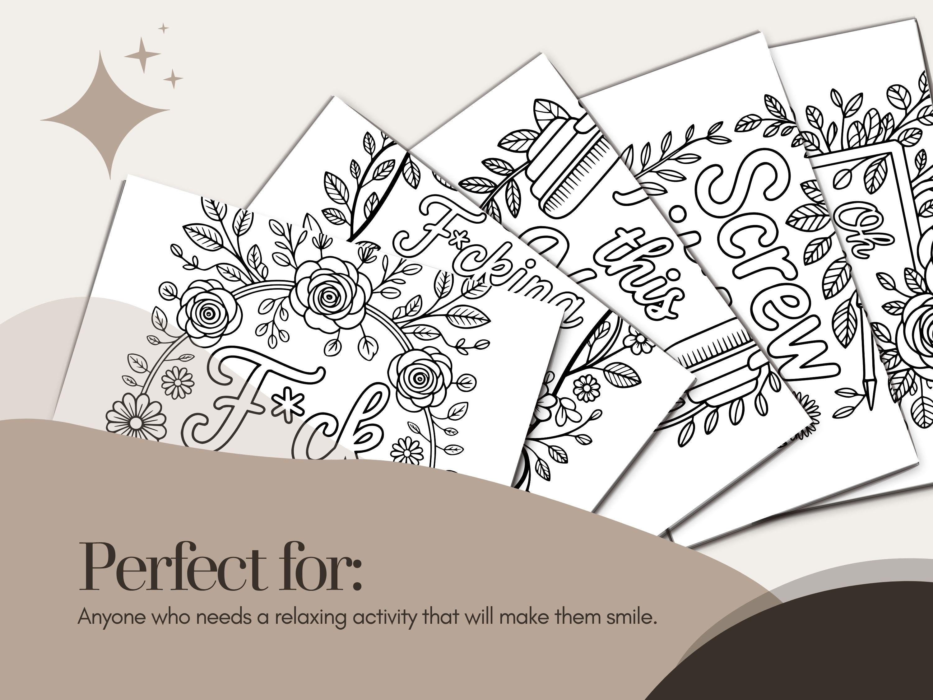 Funny Swear Word Coloring Pages: Snarky Adult Printable (PDF Download, 7 Pages)