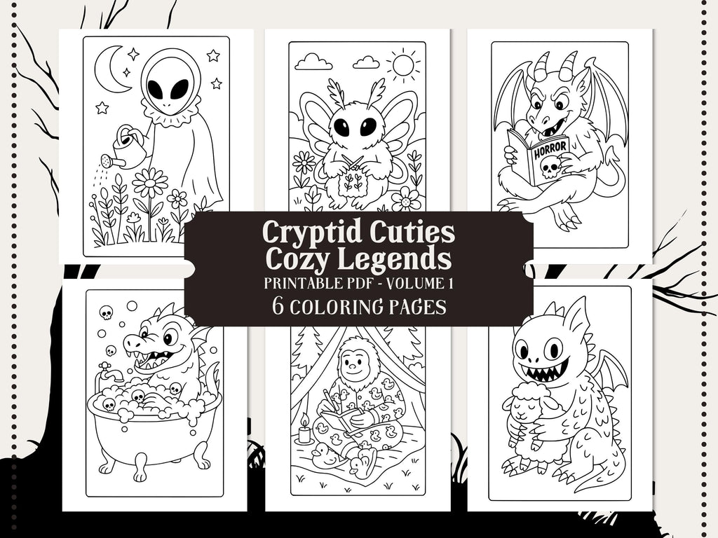 Kawaii Cryptid Coloring Pages: Cozy Goth Legends (PDF Printable Set