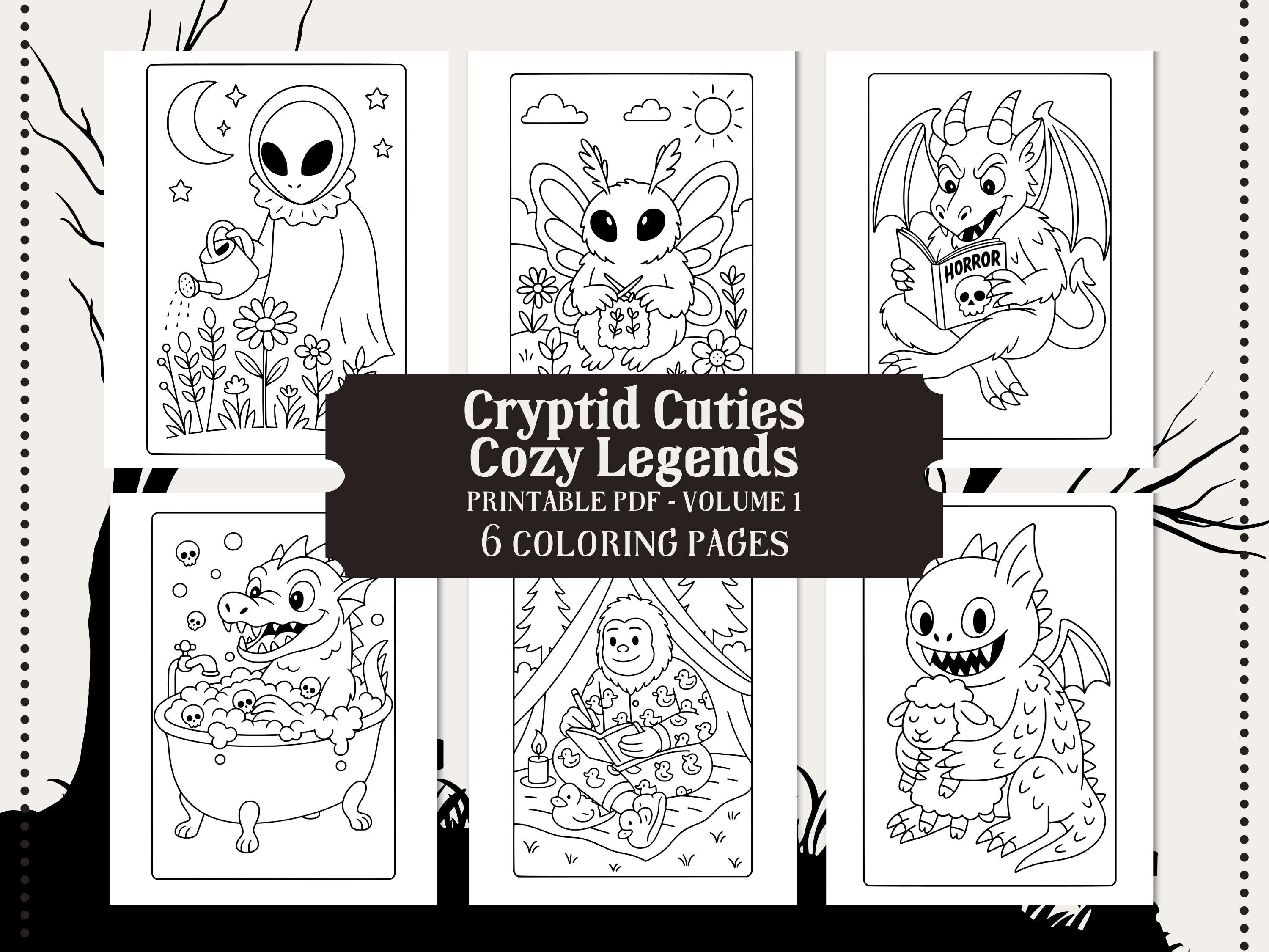 Kawaii Cryptid Coloring Pages: Cozy Goth Legends (PDF Printable Set
