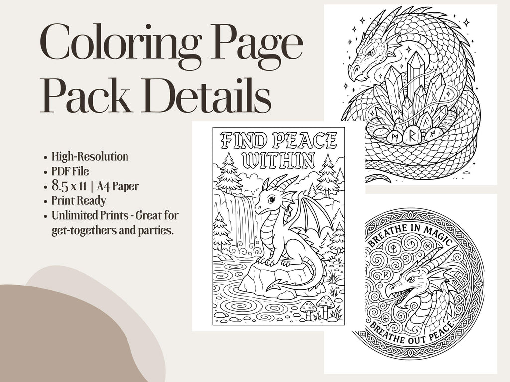 Fantasy Zen Coloring Book: Dragons, Phoenix & Mandalas (PDF Download)