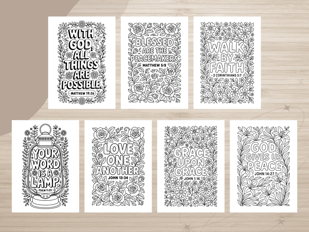 Floral Bible Verse Coloring Pages, Sunday School Printable (PDF & PNG)