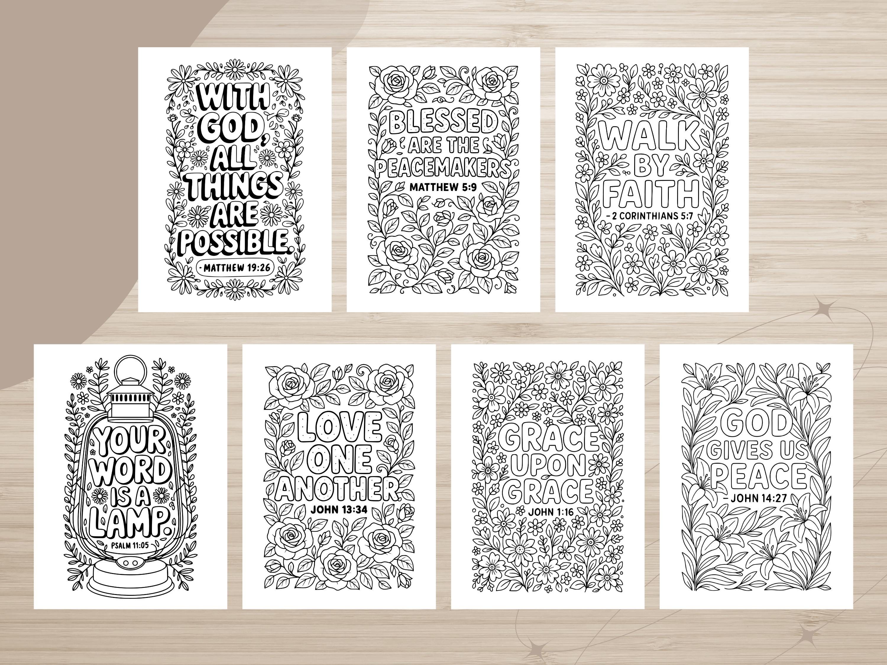 Floral Bible Verse Coloring Pages, Sunday School Printable (PDF & PNG)