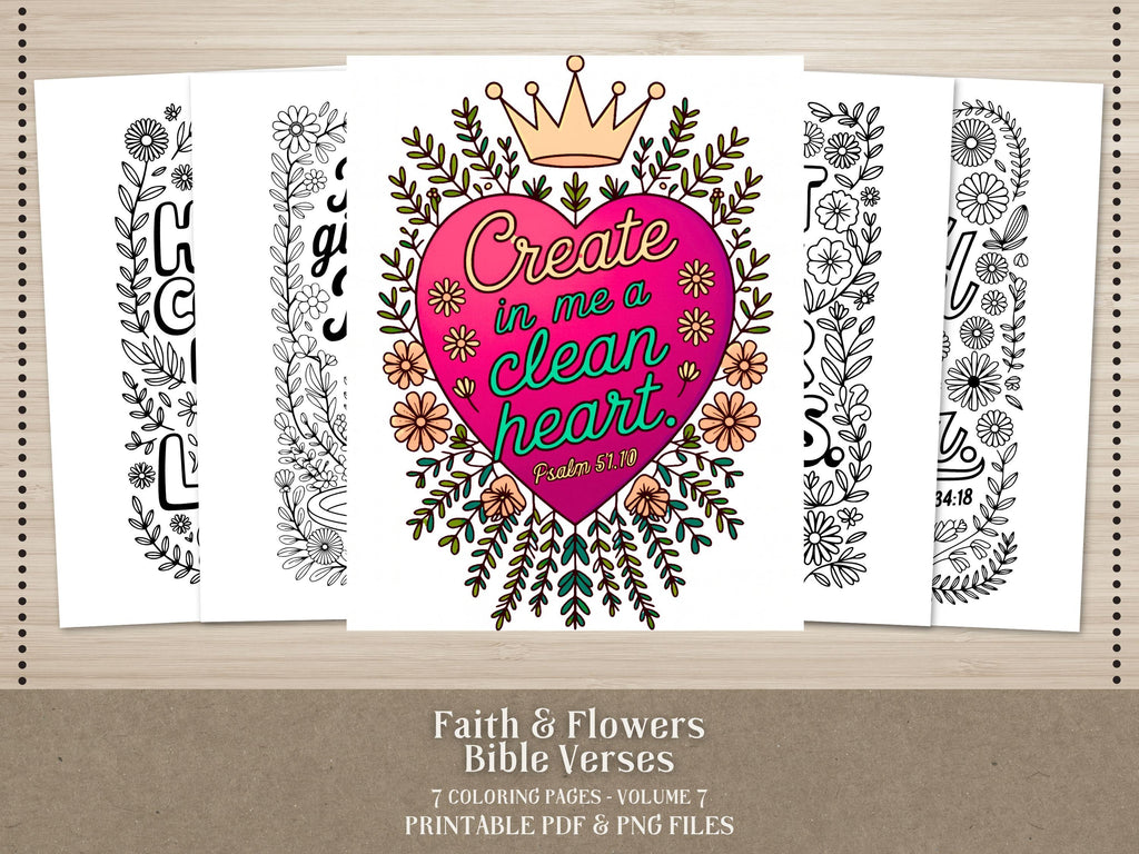 Floral Bible Verse Coloring Pages, Printable Scripture Art (PDF & PNG)