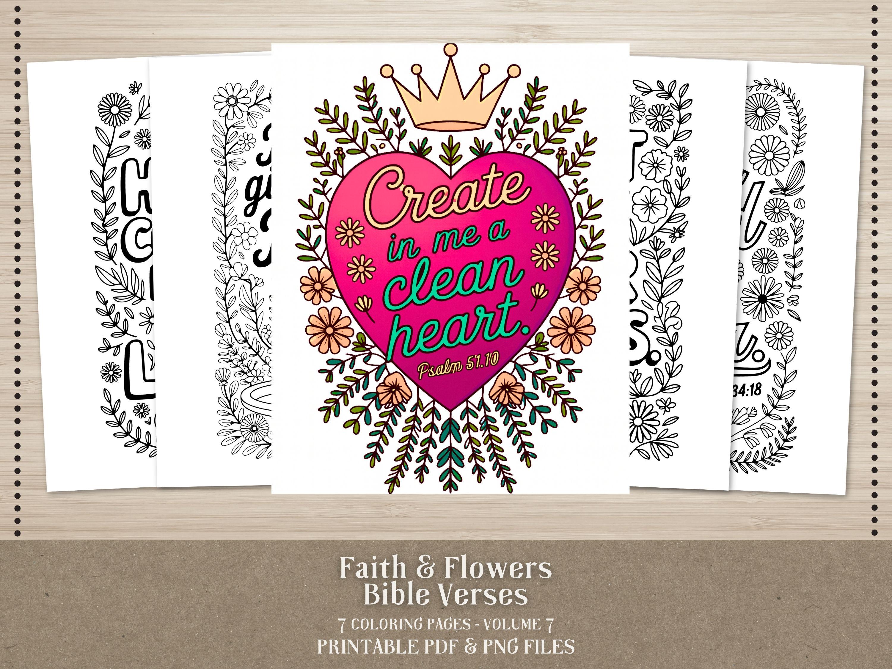 Floral Bible Verse Coloring Pages, Printable Scripture Art (PDF & PNG)