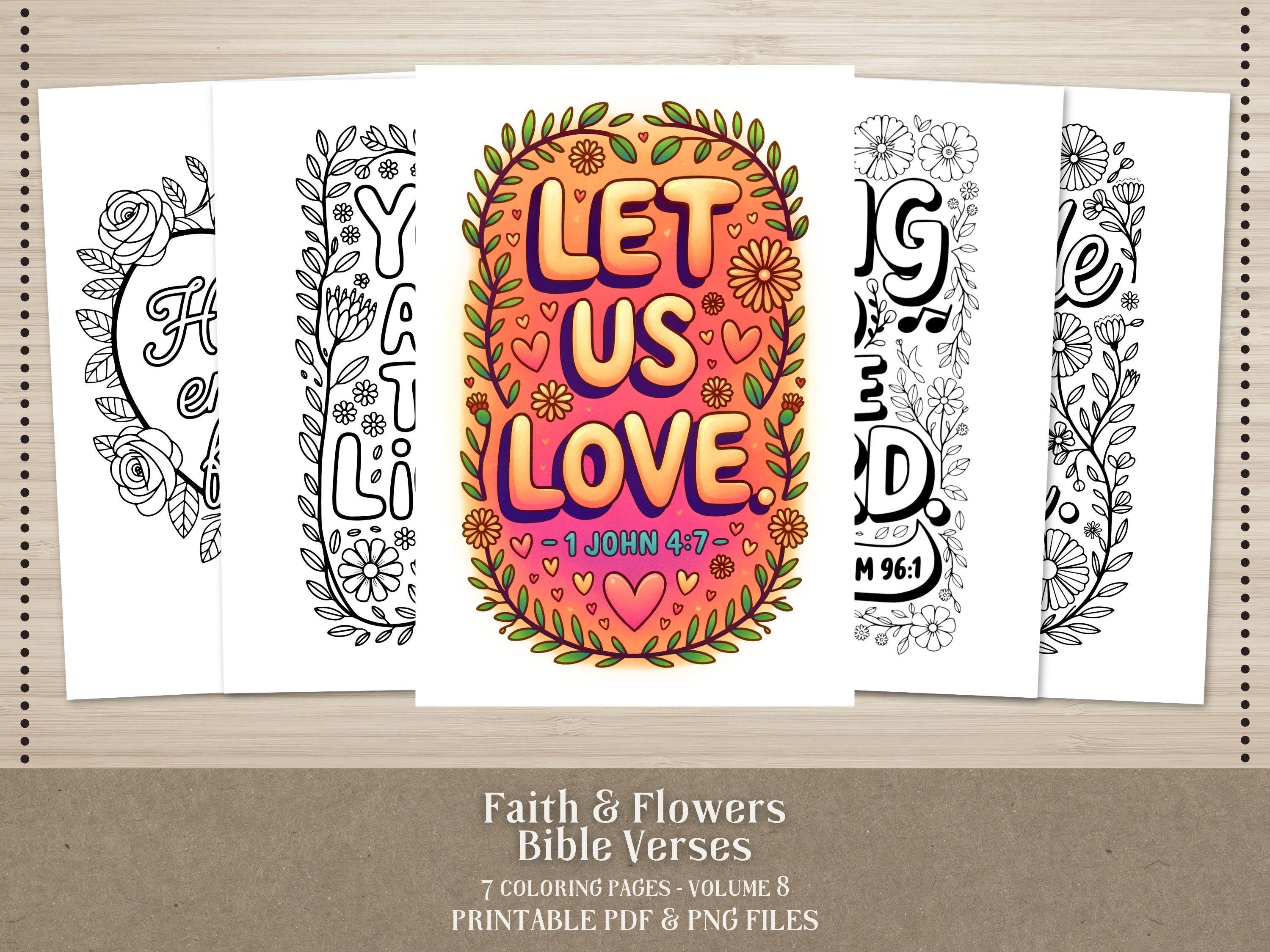 Floral Scripture Coloring Pages, Bible Verse Art (PDF & PNG)