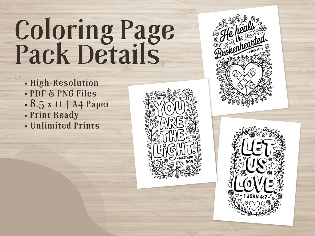 Floral Scripture Coloring Pages, Bible Verse Art (PDF & PNG)