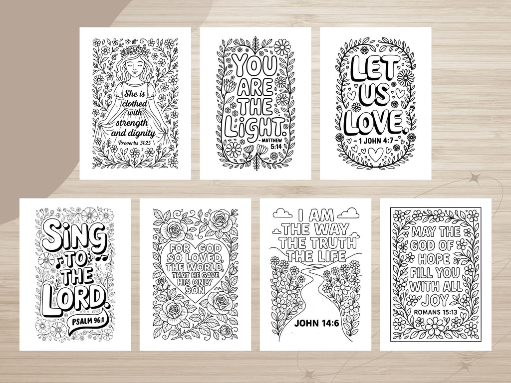 Floral Bible Verse Coloring Book: Christian Scripture Art (PDF Printable 56 Pages)