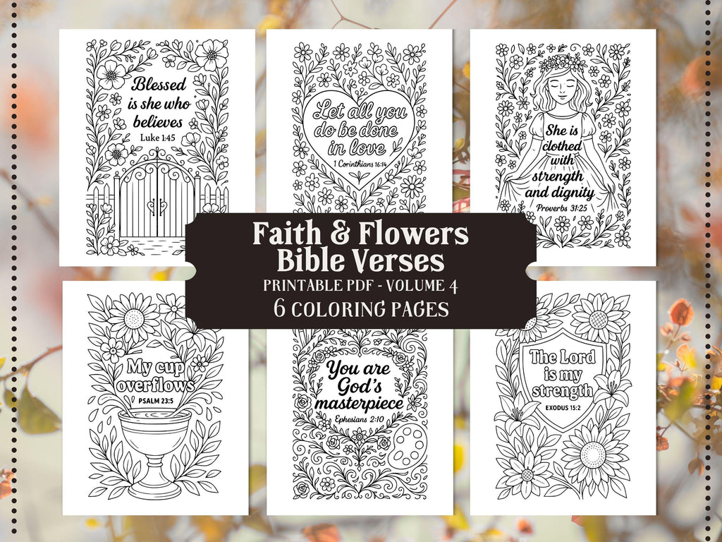 Floral Bible Verse Coloring Pages: Christian Scripture Art (PDF Download)