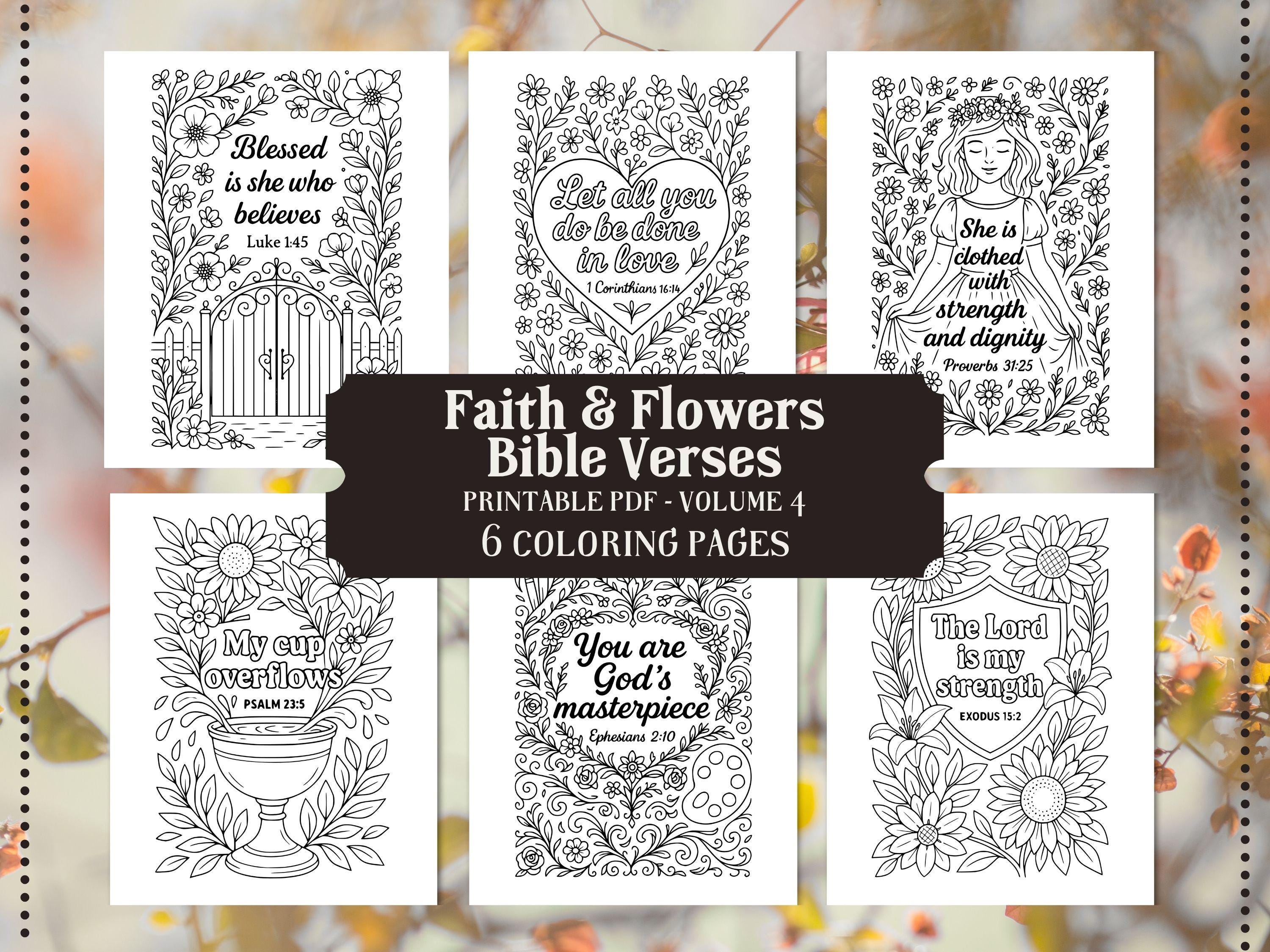 Floral Bible Verse Coloring Pages: Christian Scripture Art (PDF Download)