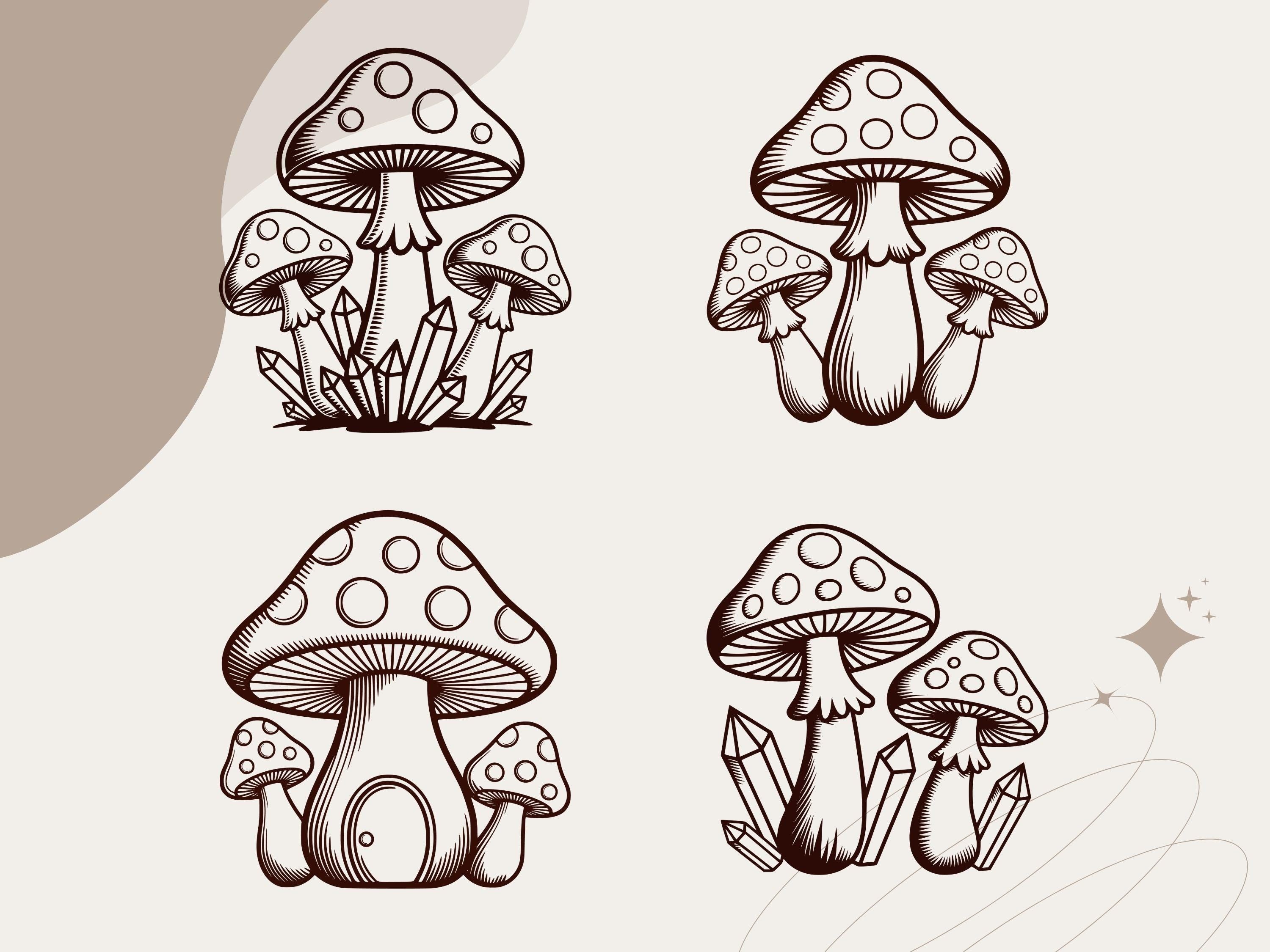 50 Whimsical Mushroom Illustrations, Clipart Bundle (png, jpg, svg, pdf)
