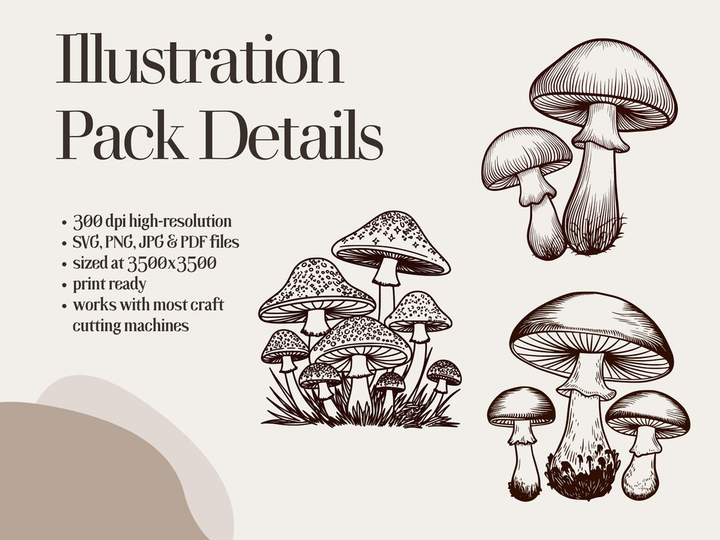 50 Whimsical Mushroom Illustrations, Clipart Bundle (png, jpg, svg, pdf)