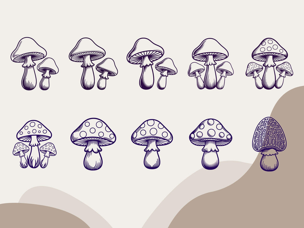 50 Whimsical Mushroom Illustrations, Clipart Bundle (png, jpg, svg, pdf)